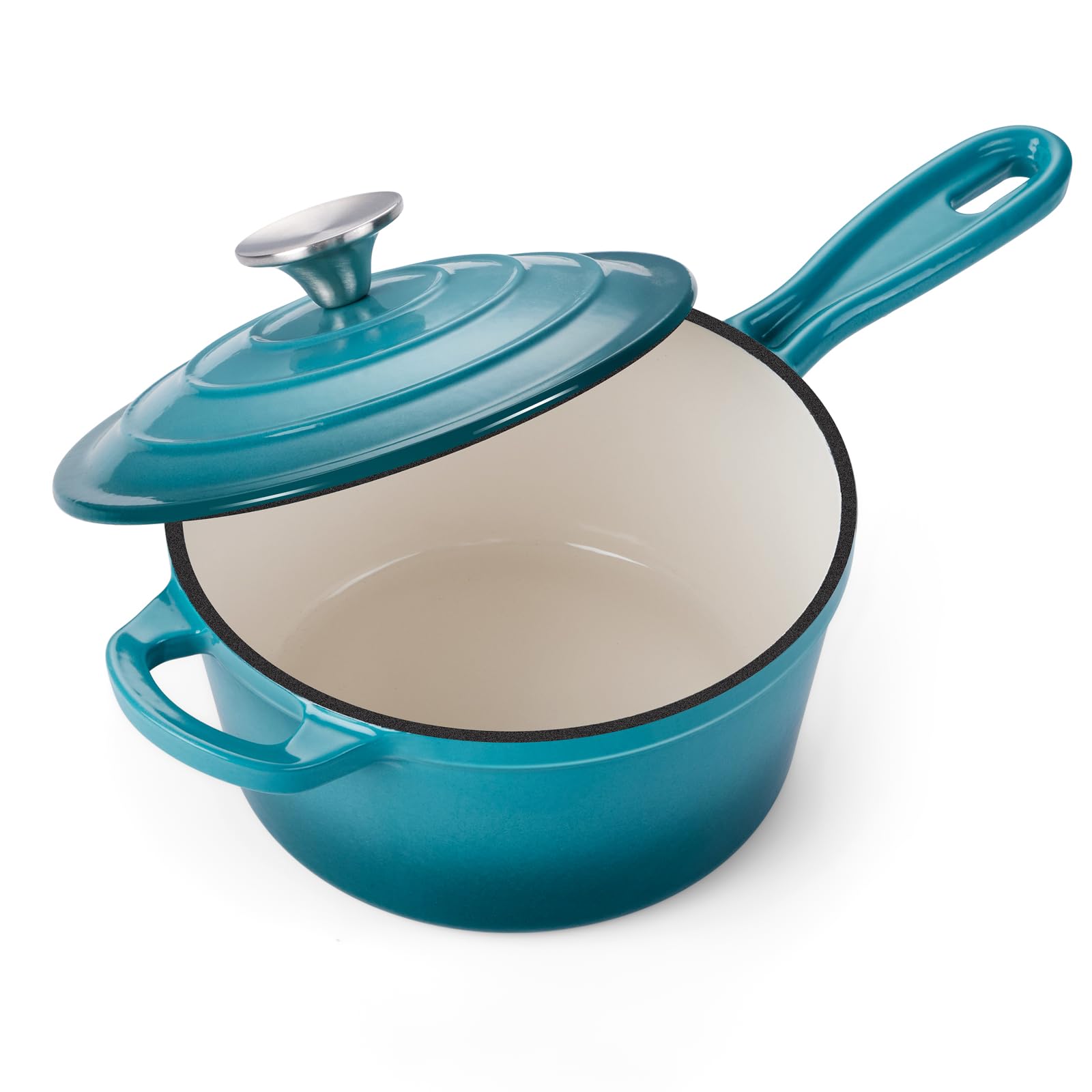 Onader Enameled Cast Iron Sauce Pan, 2QT Saucepan with Lid, Small Cast Iron Pot for Cooking, Enamel Dutch Oven Nonstick & Heavy 
