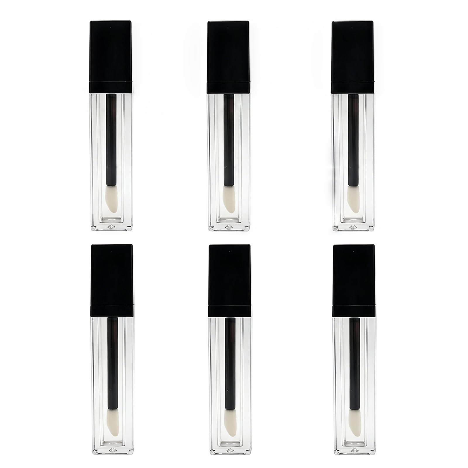 Elandy 6PCS 7ML Clear Empty Square Lip Gloss Tubes with Black Wand and Rubber Stopper Plastic Lip Balm Containers Lipstick Tube 