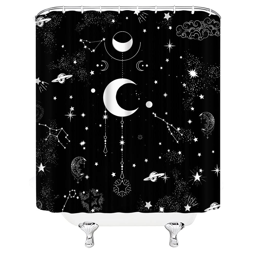 Ysatnsft Sun And Moon Shower Curtain Vintage Sketch Celestial Black White Constellation Mysticism Chic Art Modern Abstract Fabri