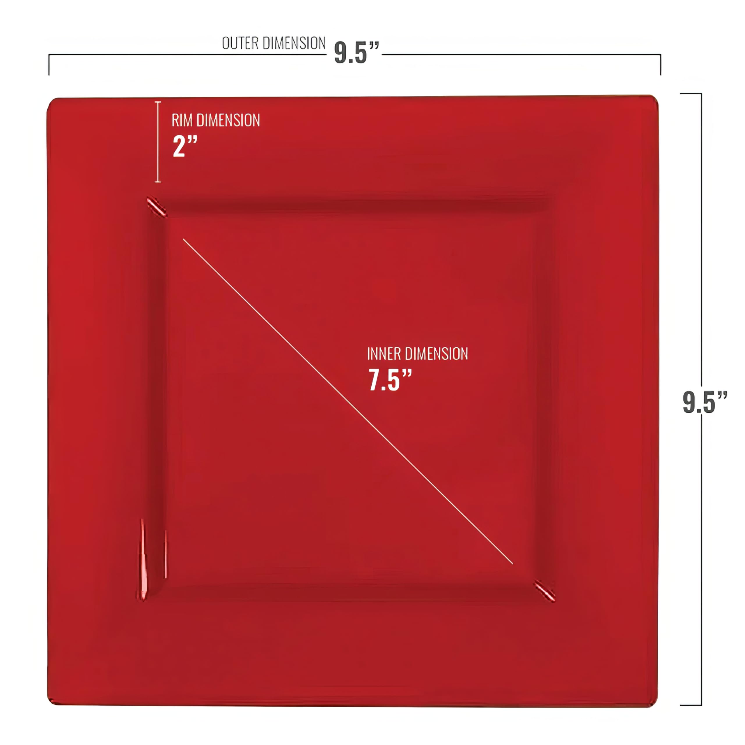 Kaya Elegant Red Square Dinner Plates - 9.5'' (Pack Of 10) - Perfect For Weddings, Birthday Parties, Festivals & More