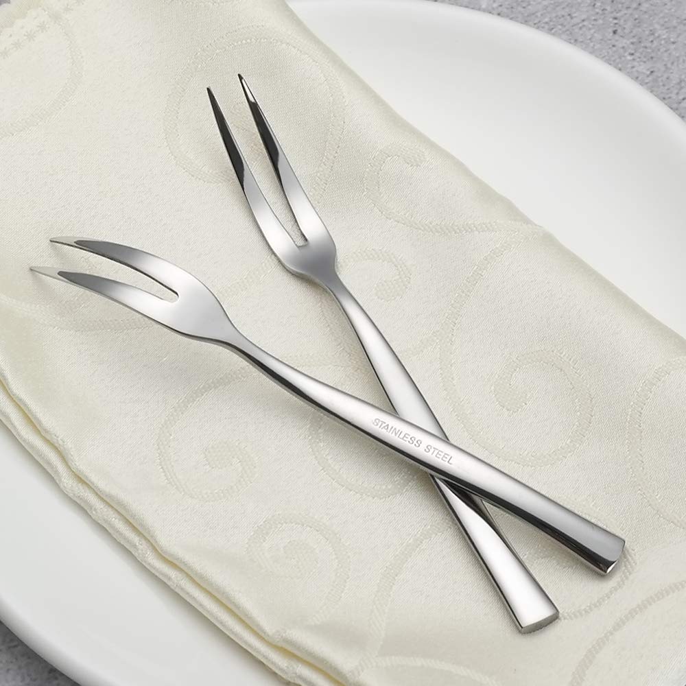 Qqbine Stainelss Steel Two Prong Mini Meat Fork Fruit Tasting Forks, 6 Pieces