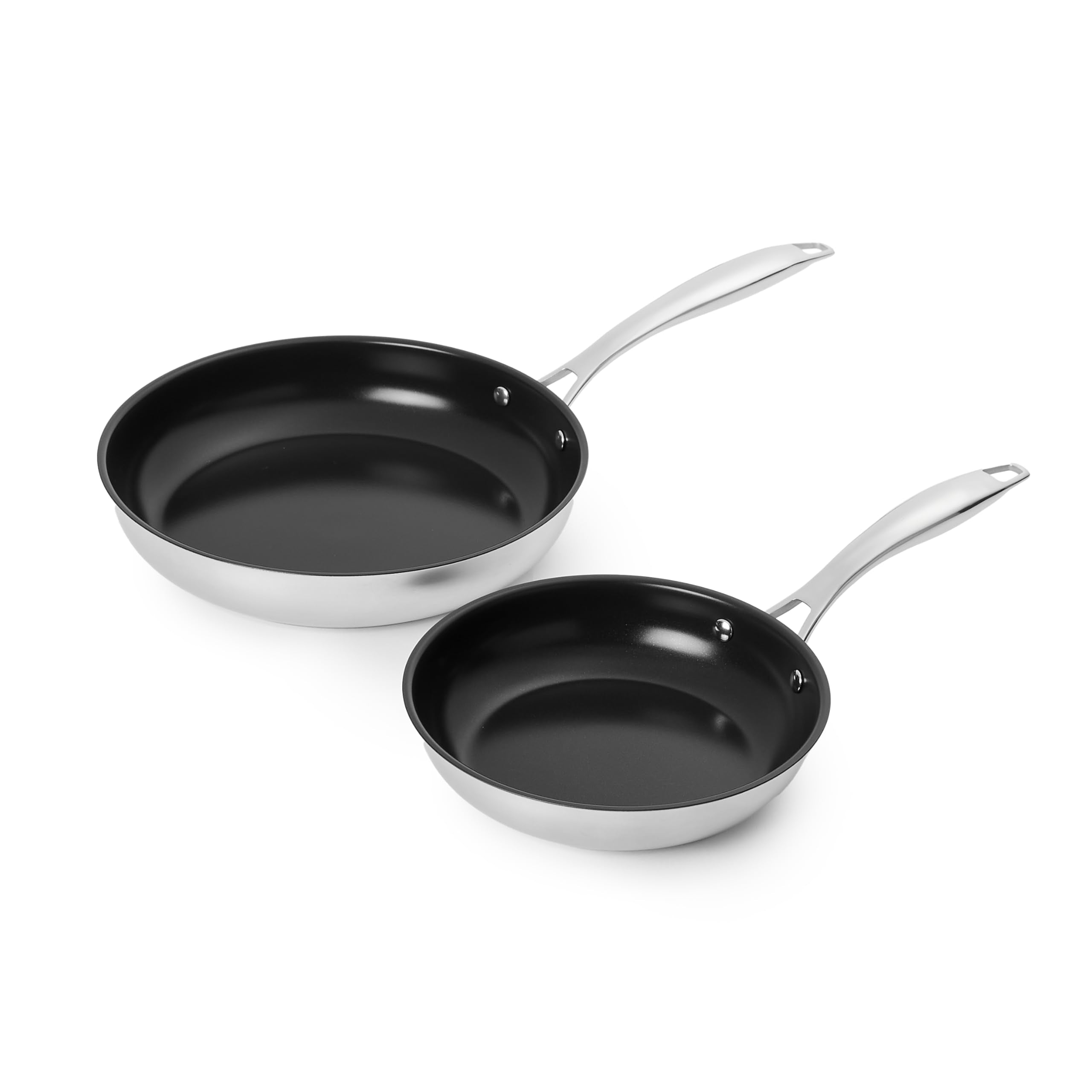 Amazon Basics Ceramic NonStick Frying Pan Set, Stainless Steel, Oven Safe to 390F, 10Inch and 8Inch, 2Piece