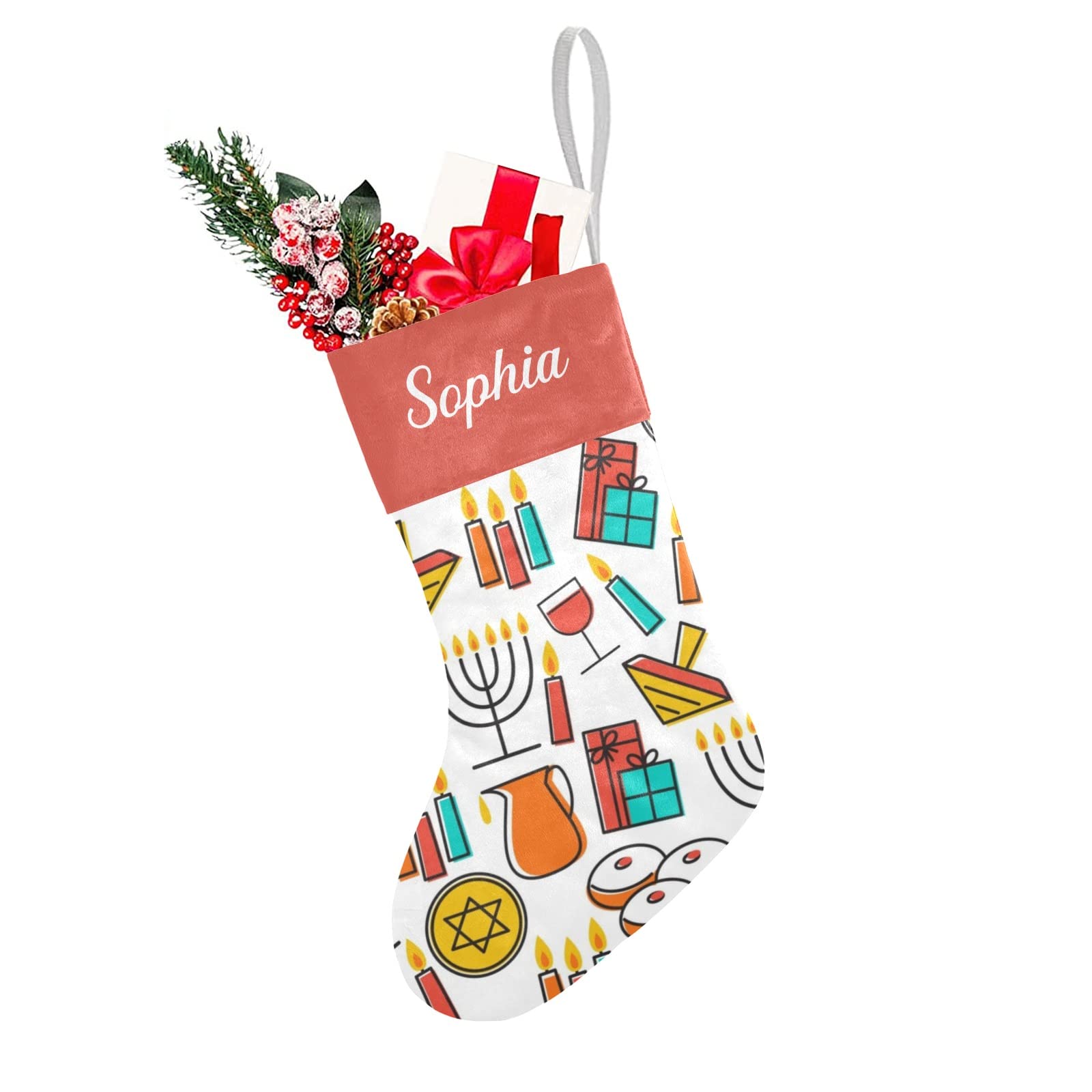 Hanukkah Seamless Pattern Christmas Stockings Custom Personalized Name Xmas Festive Gift Decor Family Party 17.52 x 7.87 Inch