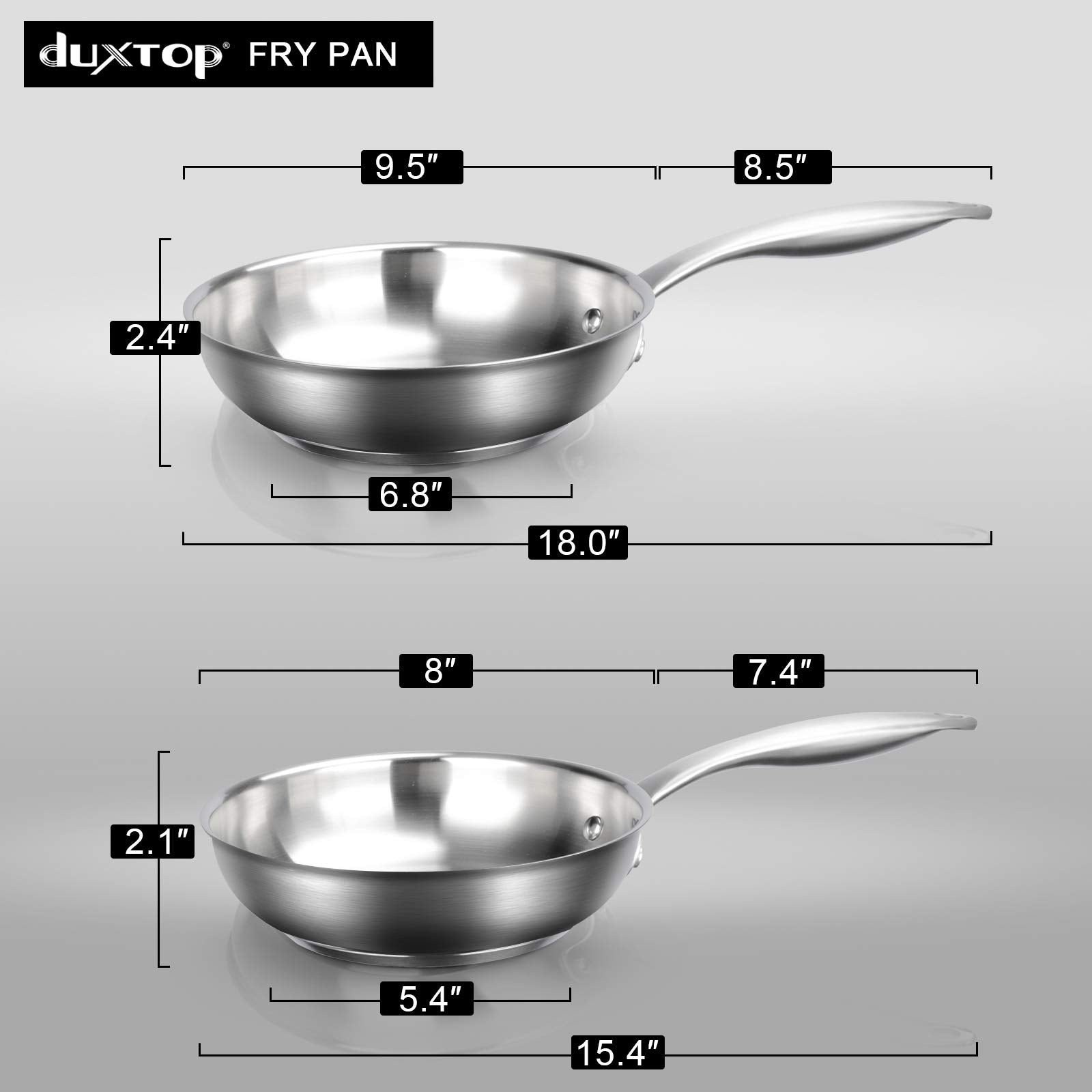 Duxtop Fry Pan, 9.5" Induction Ready Cookware, Professional Stainless Steel, Model Frypan10