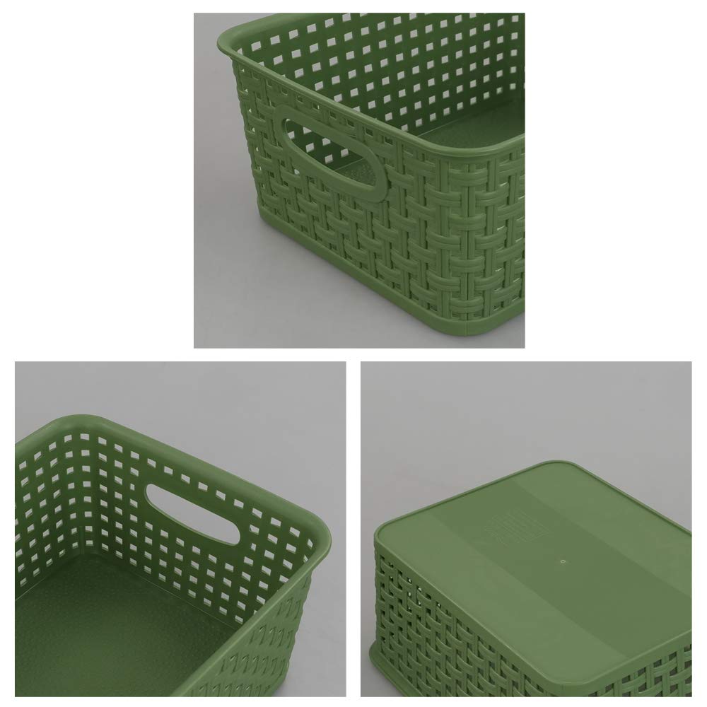 Sandmovie Plastic Weave Storage Baskets For Kitchen Bathroom, Green, 6 Packs