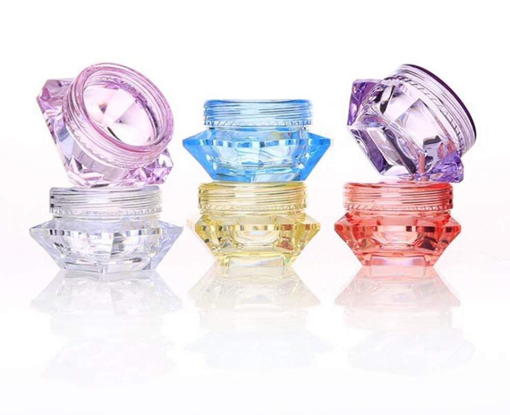 Healthcom 50 Pcs 5 Gram/5 ML Cosmetic Sample Empty Container Plastic Clear Cosmetic Pot Jars with Lids Diamond-shape Makeup Jars Bottles for Eye Shadow Nails Powder Jewelry Mix-Color