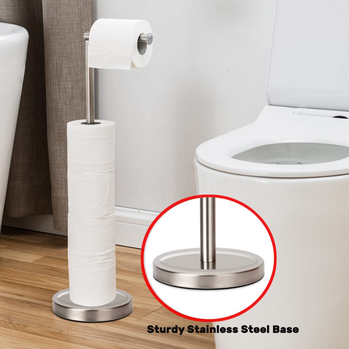 Toilet Paper Holder Stand, Freestanding Toilet Paper Holder Stand With Reserve For 4 More Rolls, Sus304 Stainless Steel Sturdy B
