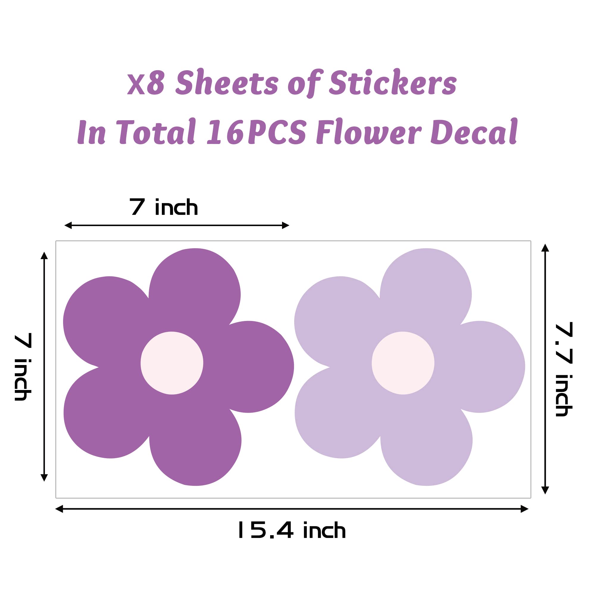 A1Diee 16Pcs Y2K Pink Purple Cute Flowers Wall Decal Trendy Preppy Hippie Aesthetic Wall Sticker Kidcore Preppy Vinyl Peel And S