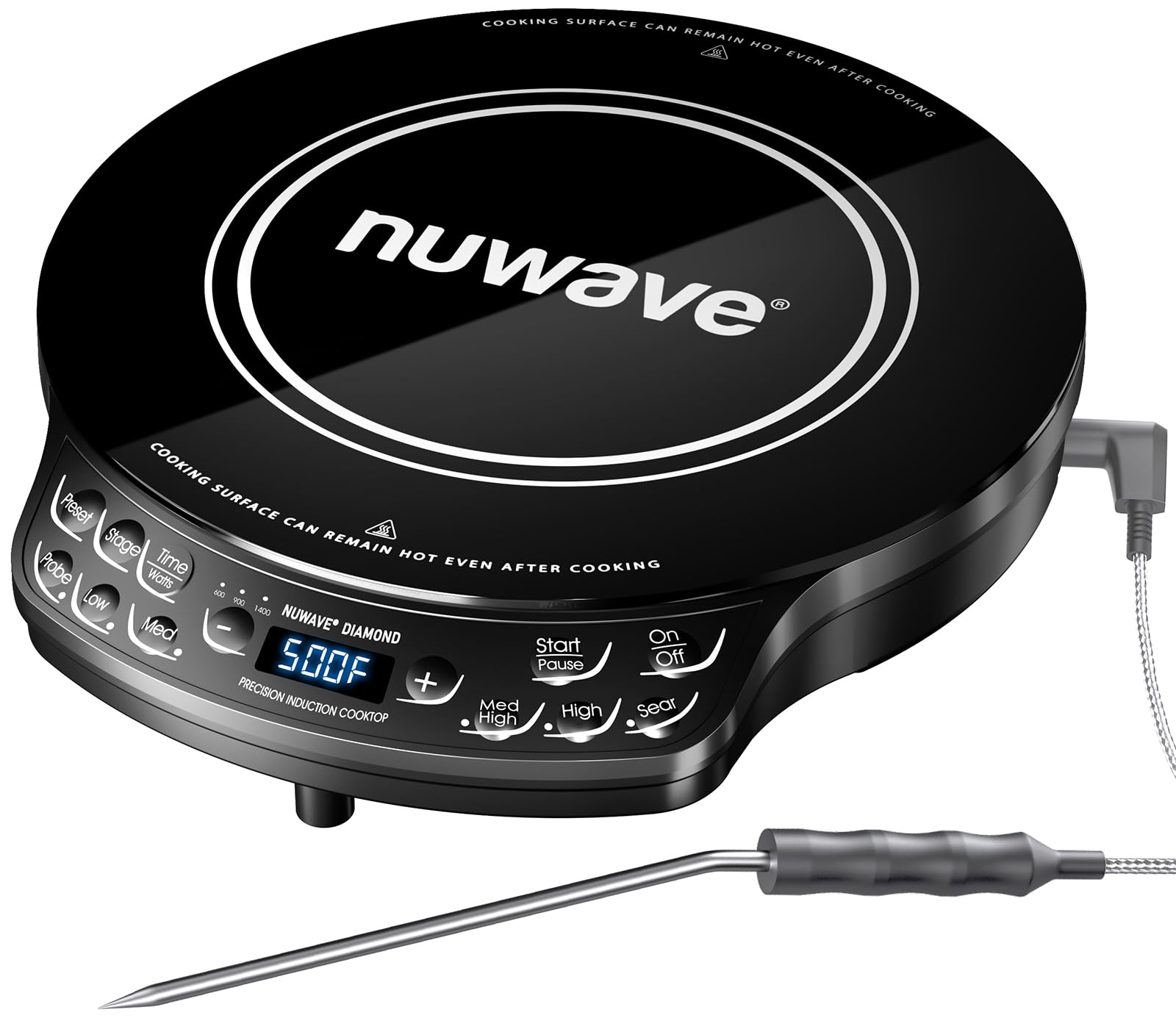 Nuwave Portable Induction Cooktop Diamond with Probe, Advanced Countertop Burner, 91 Temps from 100F to 500F, 12   Shatter-Proof