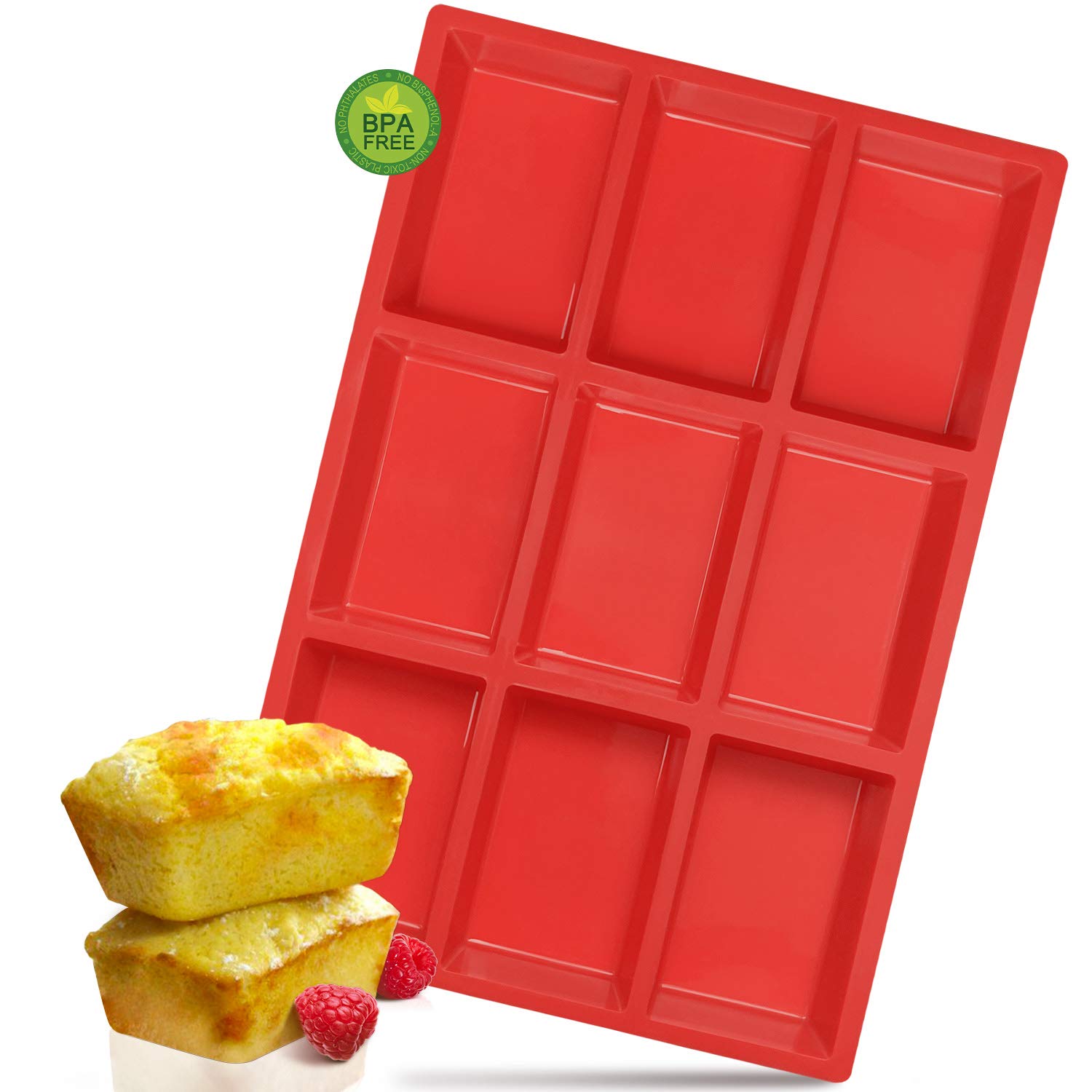 Walfos Silicone Mini Loaf Pan, Non-Stick Mini Bread Pan, 9 Cavity Silicone Bread Baking Mold, Perfect For Mini Loaf Cake And Bre