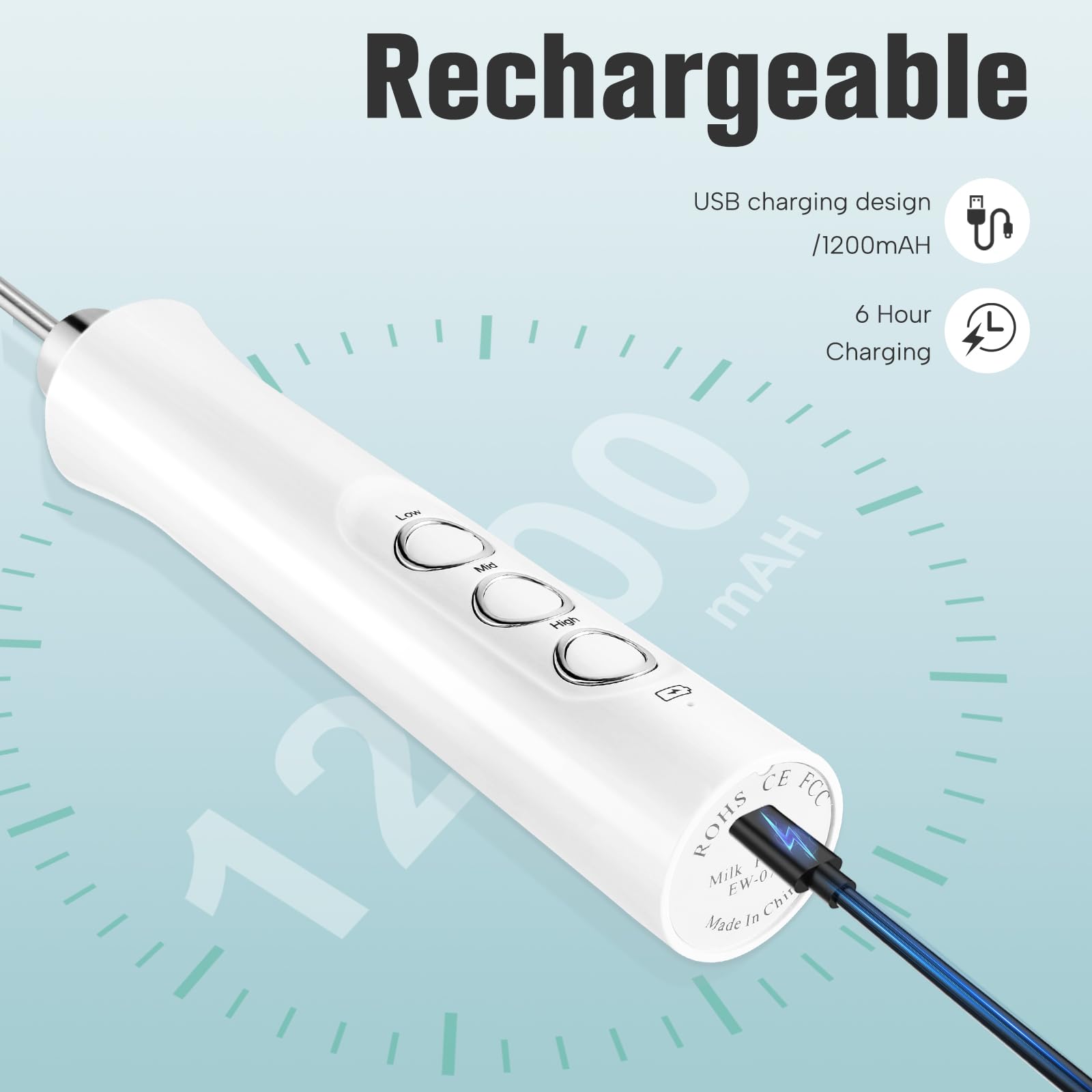 Rechargeable Milk Frother Handheld For Coffee, Stirrers Electric Whisk With Wall Mounted Stand, Drink Mixer Hand Frother Wand (M