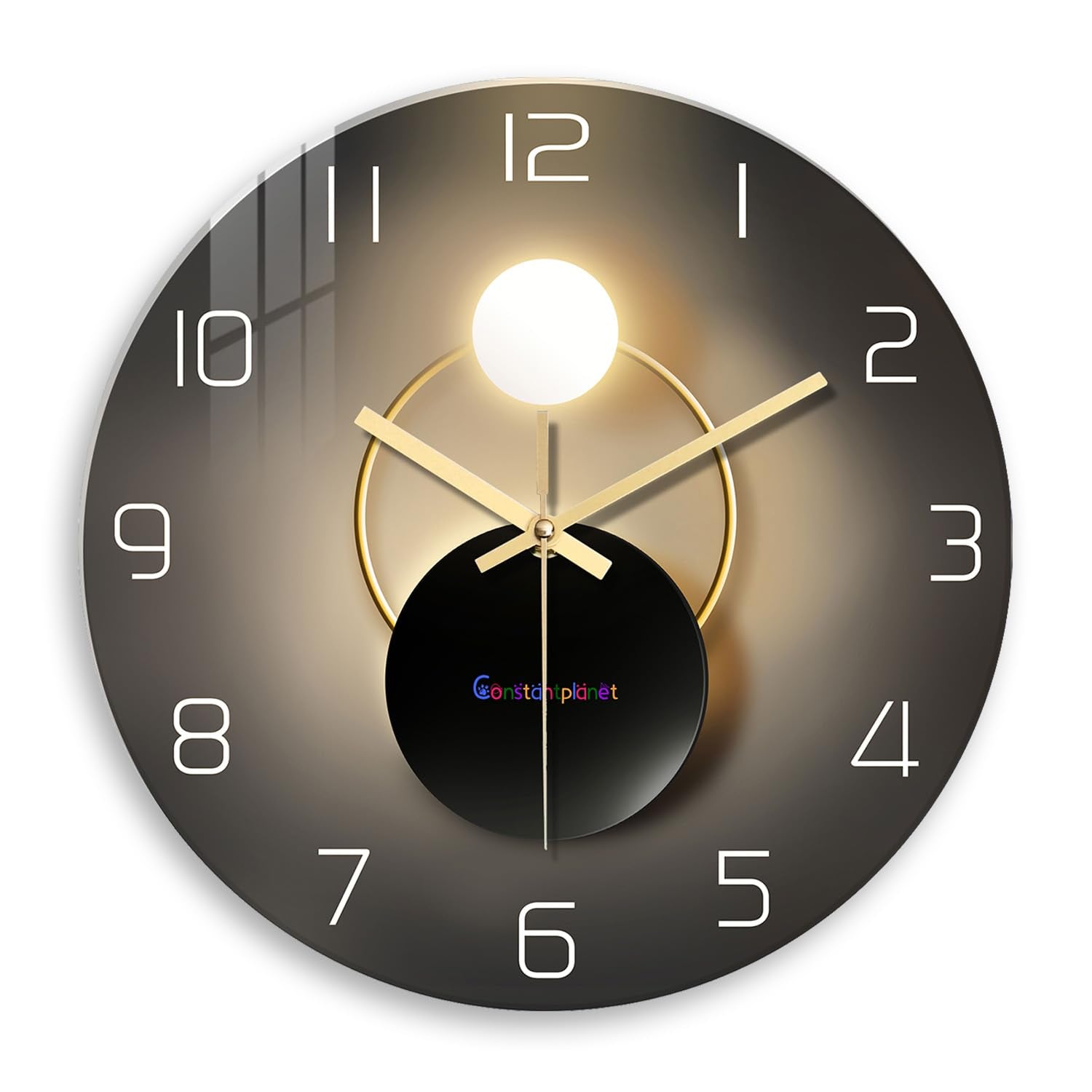 Black And Gold Wall Clock For Kitchen - Glass Decorative Wall Clocks Battery Operated 12 Inch - Round Silent Wall Clock Non Tick