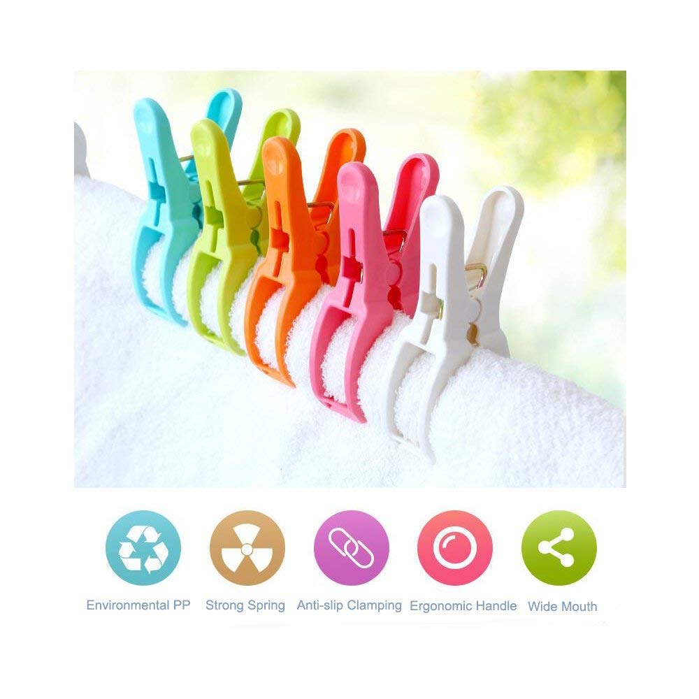 Ielek Beach Towel Clips Cruise Chair Holder Double Thickness Fashion Colors Plastic Quilt Hanging Clamps Jumbo Size 12 Pack For