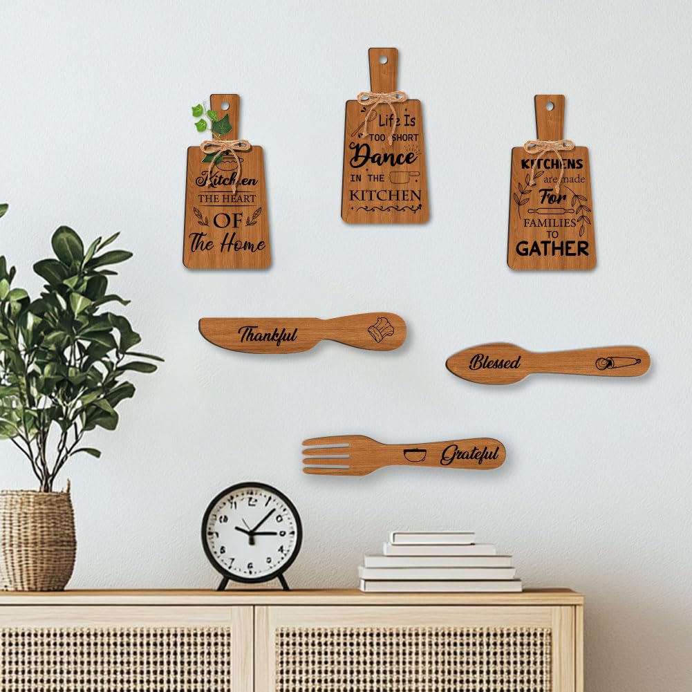 PH PandaHall 6pcs Kitchen Wooden Sign, Wall Decor Eat Wood Cutting Board Sign Dining Sign Farmhouse Tiered Tray Wall Art Rustic