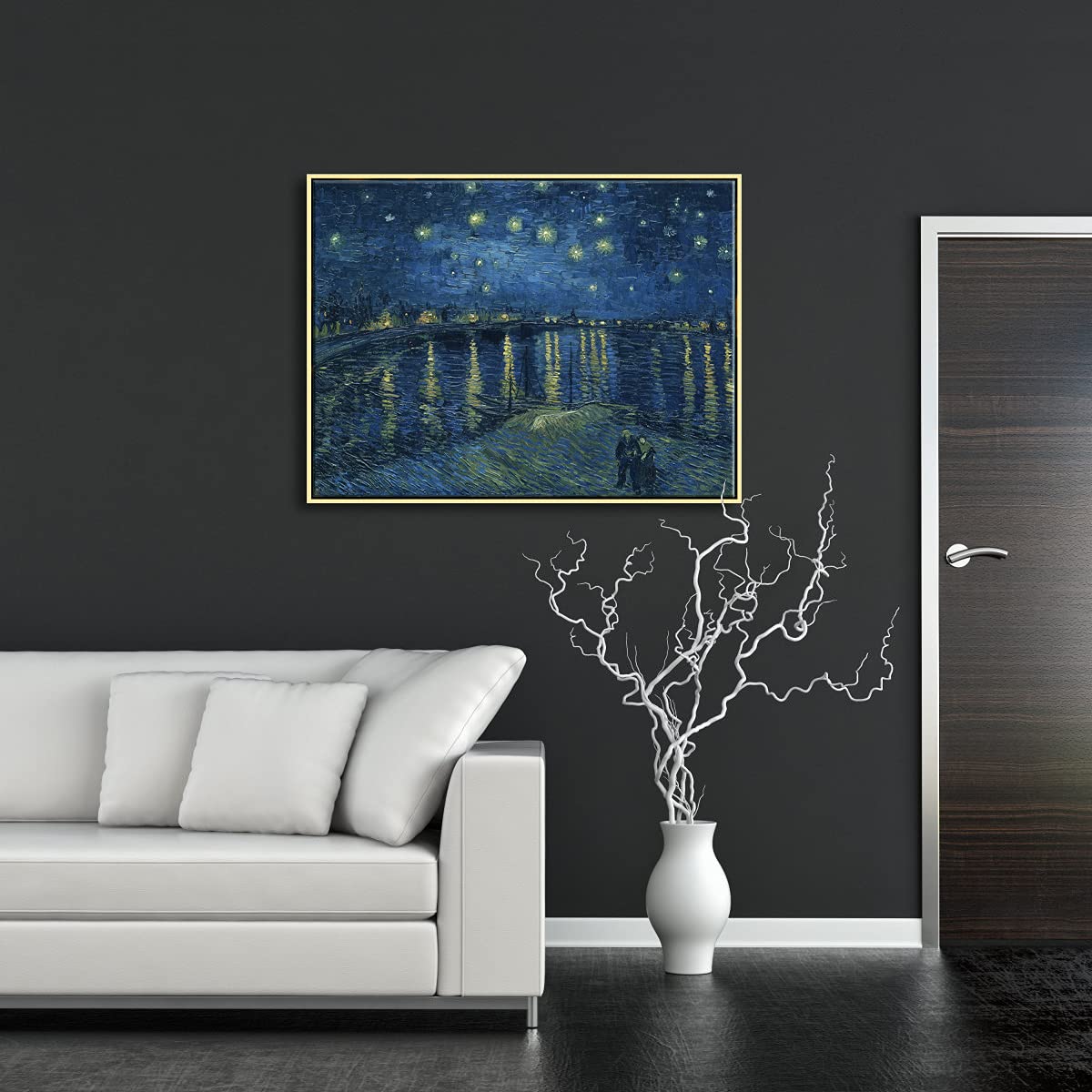 Wieco Art Framed Art Giclee Canvas Prints Of Starry Night Over The Rhone Canvas Prints Wall Art By Van Gogh Paintings Reproducti