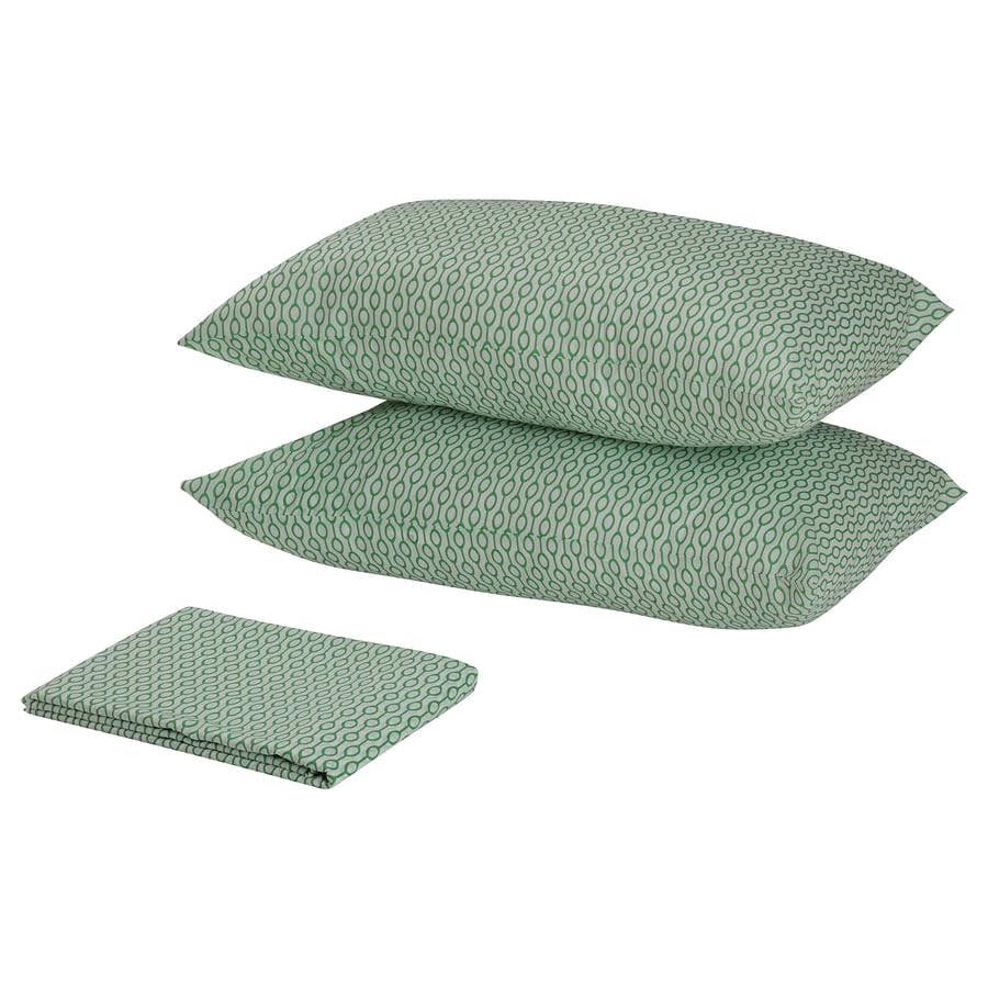 Establisher Rdved Flat Sheet Set With 2 Pillowcases  White & Green Bedding, 240X260 Cm Sheet With 50X80 Cm Pillow Covers, Soft 