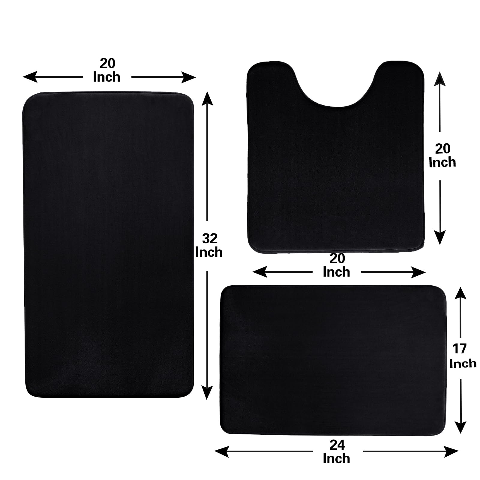 Madeals Memory Foam Bath Mat Set, 4 Piece With Toilet Lid Cover And Rug, Black
