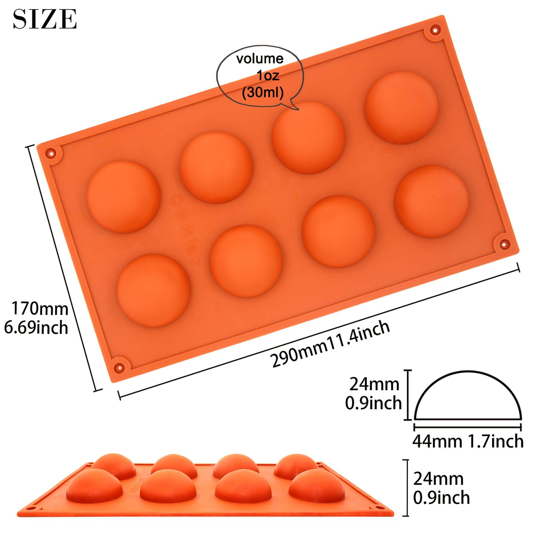 Funshowcase 8 Cavity Semi Sphere Half Round Dome Silicone Mold Chocolate Teacake Baking Tray Medium