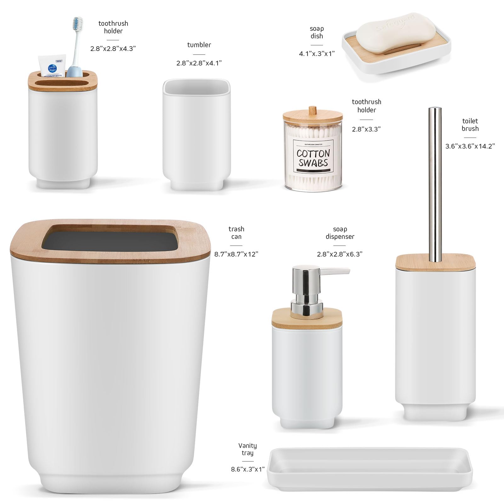 Imavo White Bathroom Set,24 Pcs Bathroom Accessories Set With Shower Curtain,Tray,Trash Can,Soap Dispenser,Soap Dish, Toothbrush