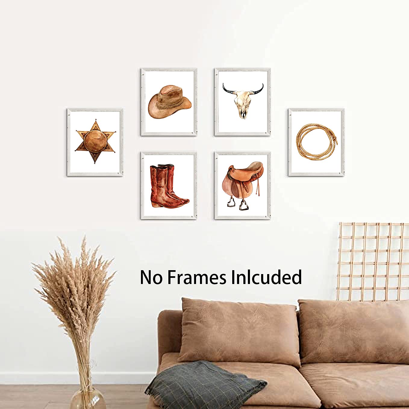 Niio Western Cowboy Wall Art, Cow Skull Canvas Art Decor, West Rodeo Hat And Boots Print For Farmhouse Theme Set Of 6-(8Inchx10I
