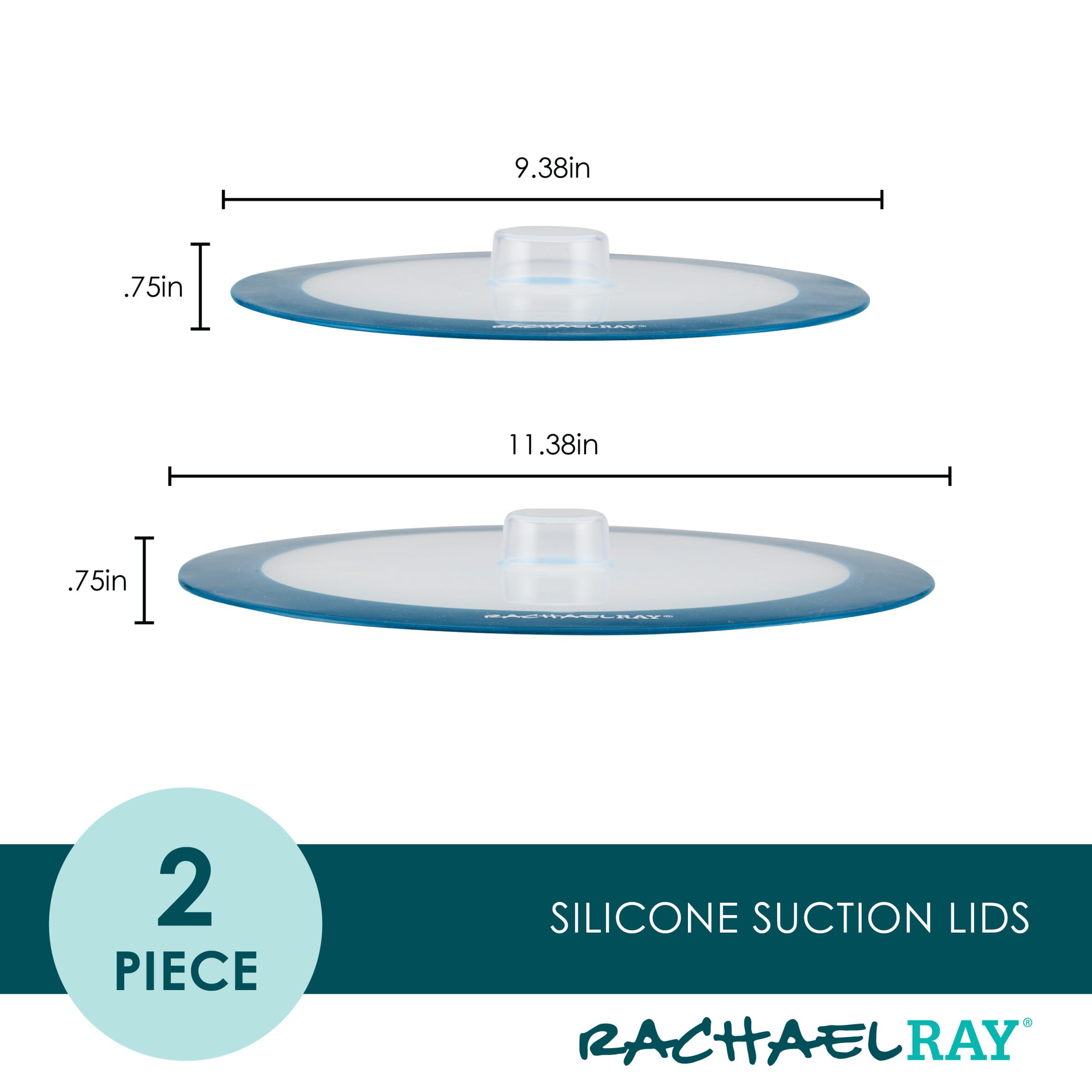 Rachael Ray Tools And Gadgets Silicone Suction Lid Set, 2 Piece, Teal