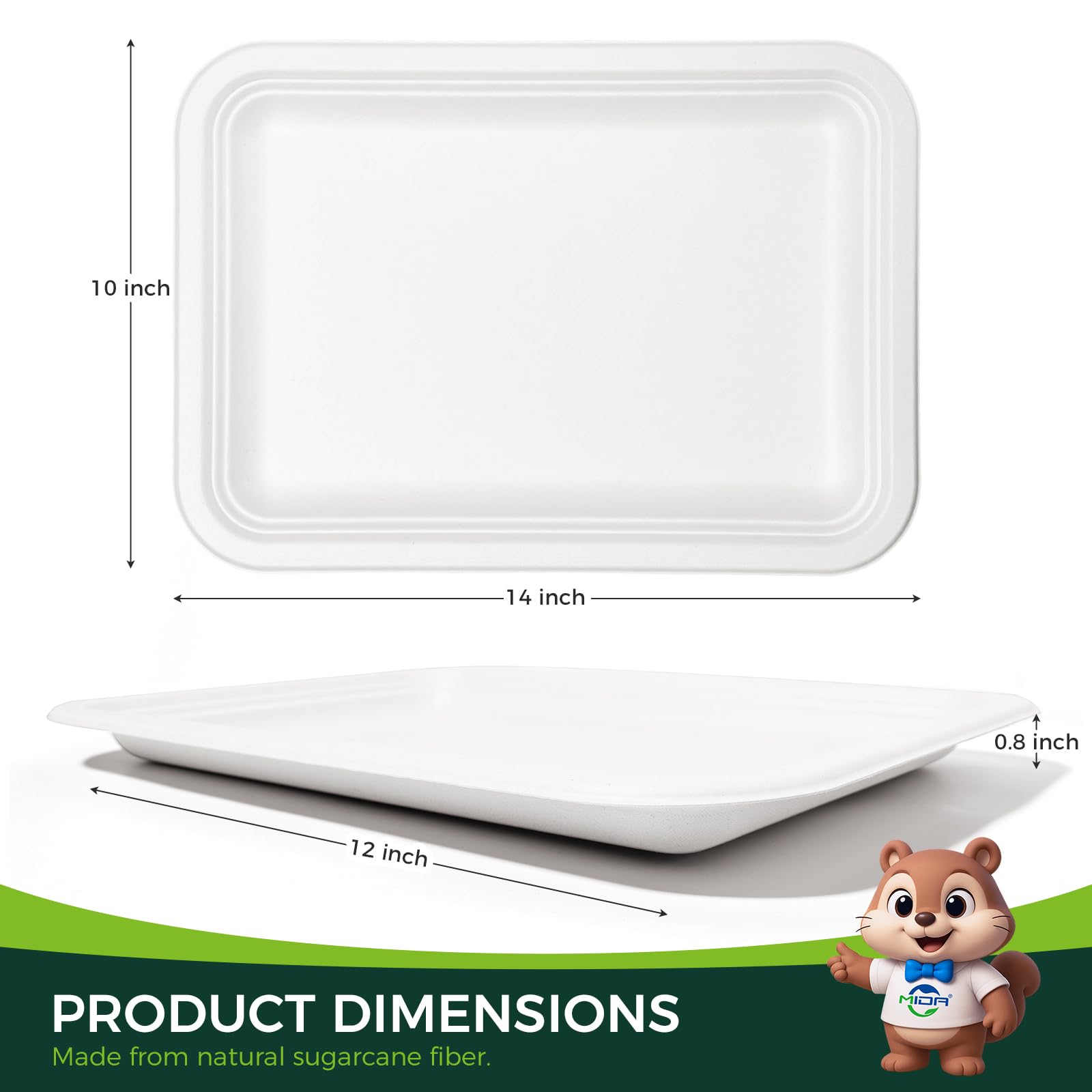 hooray mida 100 Pack 14 Inch Disposable Compostable Food Trays, Heavy-Duty White Paper Plates for Crawfish Boil, Lobster, Thanks