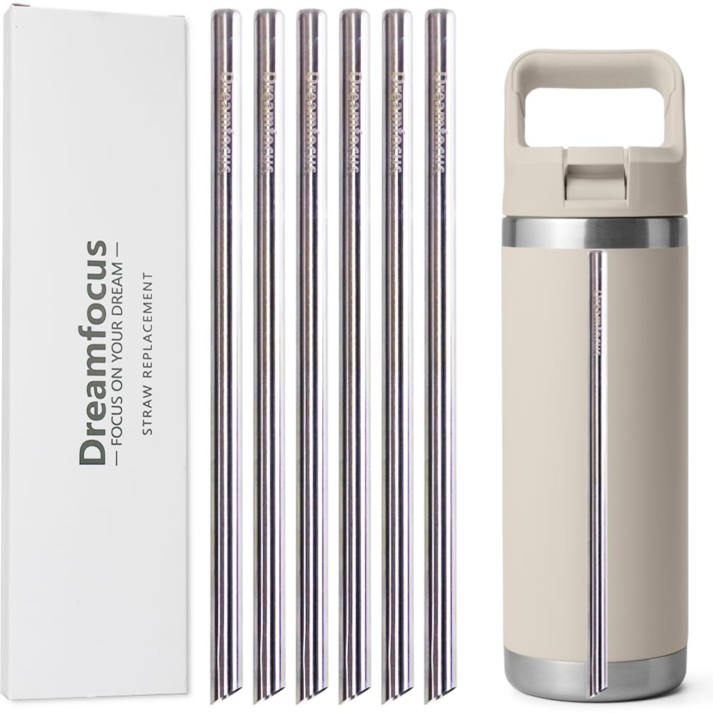 Dreamfocus Reusable Metal Straws Replacement Stainless Steel for YETI RAMBLER Straw Bottle 18 oz 6Pack