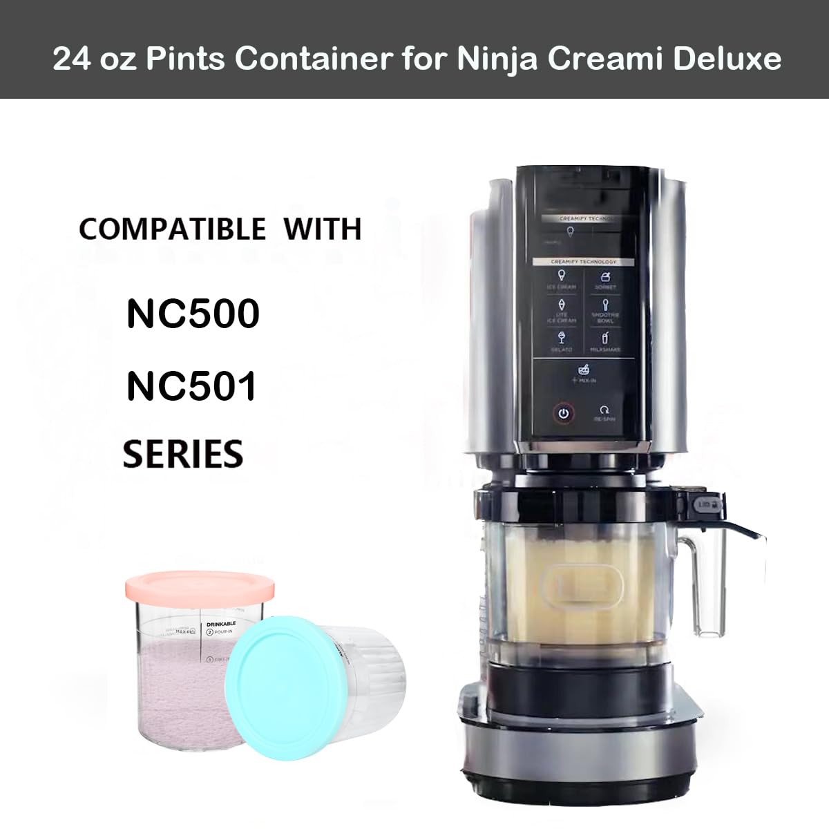 Ice Cream Containers Replacement Pints And Lids 24Oz For Ninja Creami Compatible With Nc500 Nc501 Deluxe Bpa-Free Dishwasher Saf