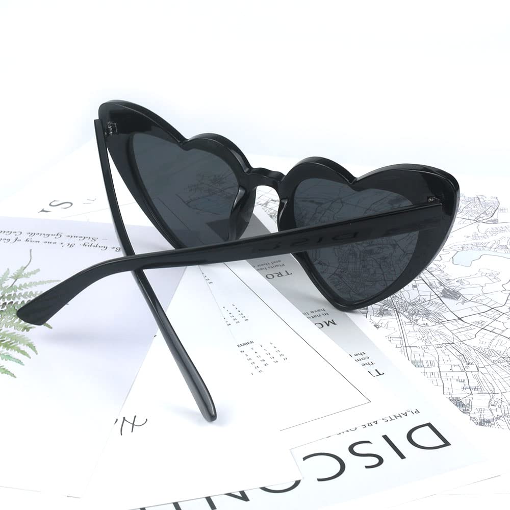 Yoothink Heart Shaped Sunglasses For Women,Vintage Cat Eye Mod Style Retro Kurt Cobain Glasses (Black)