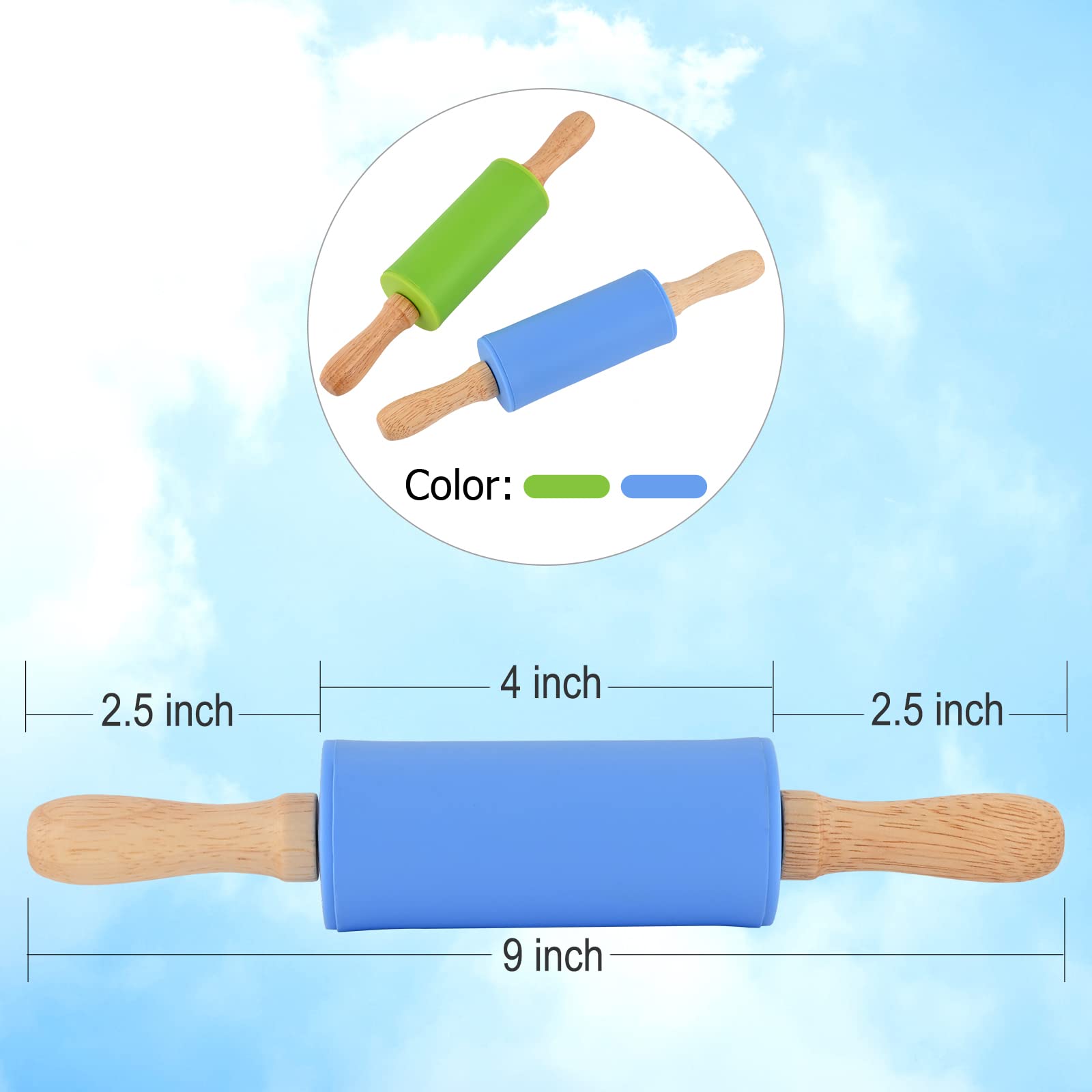Honglida Mini Silicone Rolling Pin for Kids, Non-stick Surface Wood Handle, 9 Inch 1 Pack White Christmas Tree