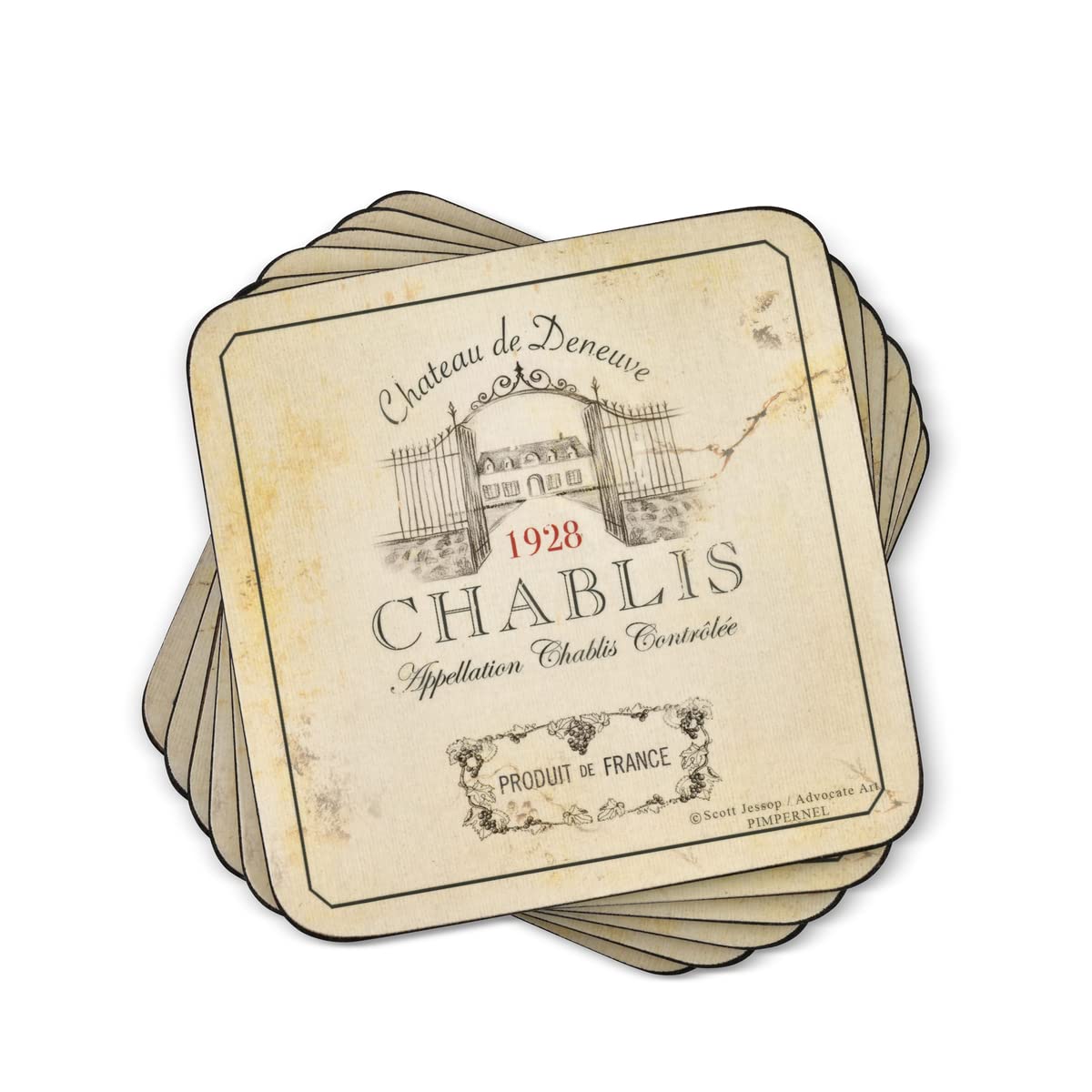 Pimpernel Vin De France Collection Coasters | Set Of 6 | Cork Backed Board | Heat And Stain Resistant | Drinks Coaster For Table
