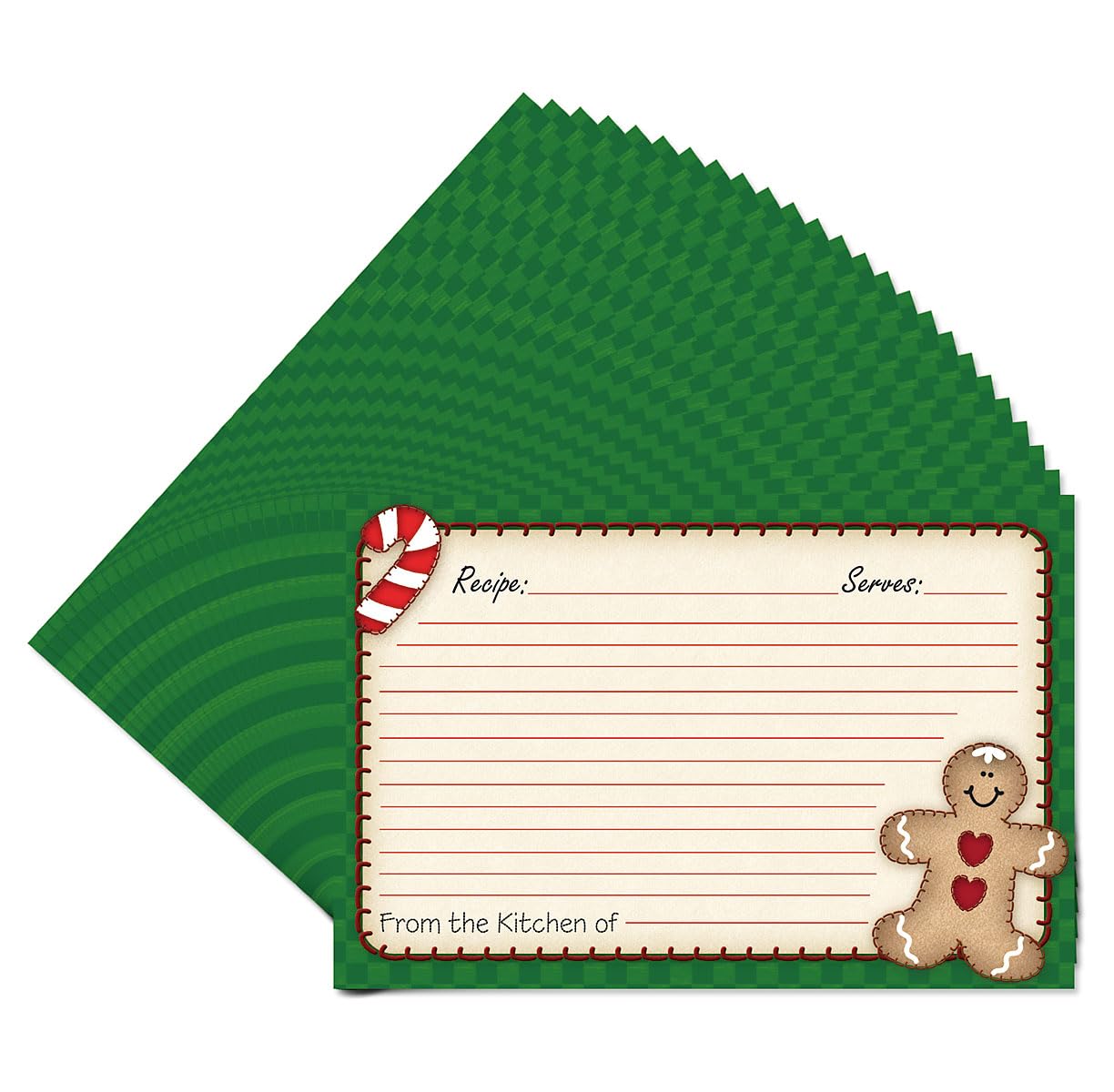 Gingerbread Man Christmas Recipe Cards  4x6 Inch  Set of 48 uncoated Blank Recipe Cards  Large Index Card Fits Standard Recipe Box   Single-Sided