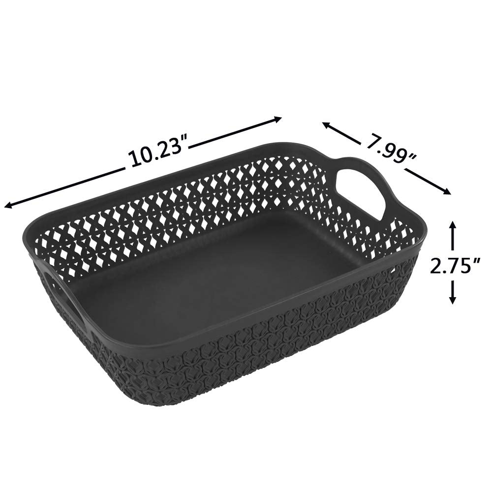 Zerdyne 6-Pack Gray Small Plastic Storage Baskets Tray With Handle