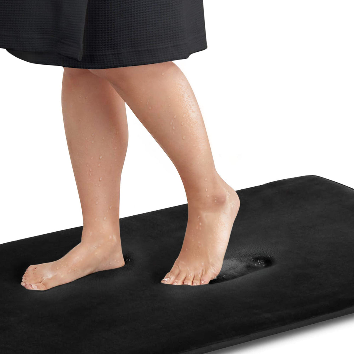 Genteele Bath Mats For Bathroom Non Slip - Black 17'' X 24'' Memory Foam Bathroom Rugs - Quick Dry Bath Mat