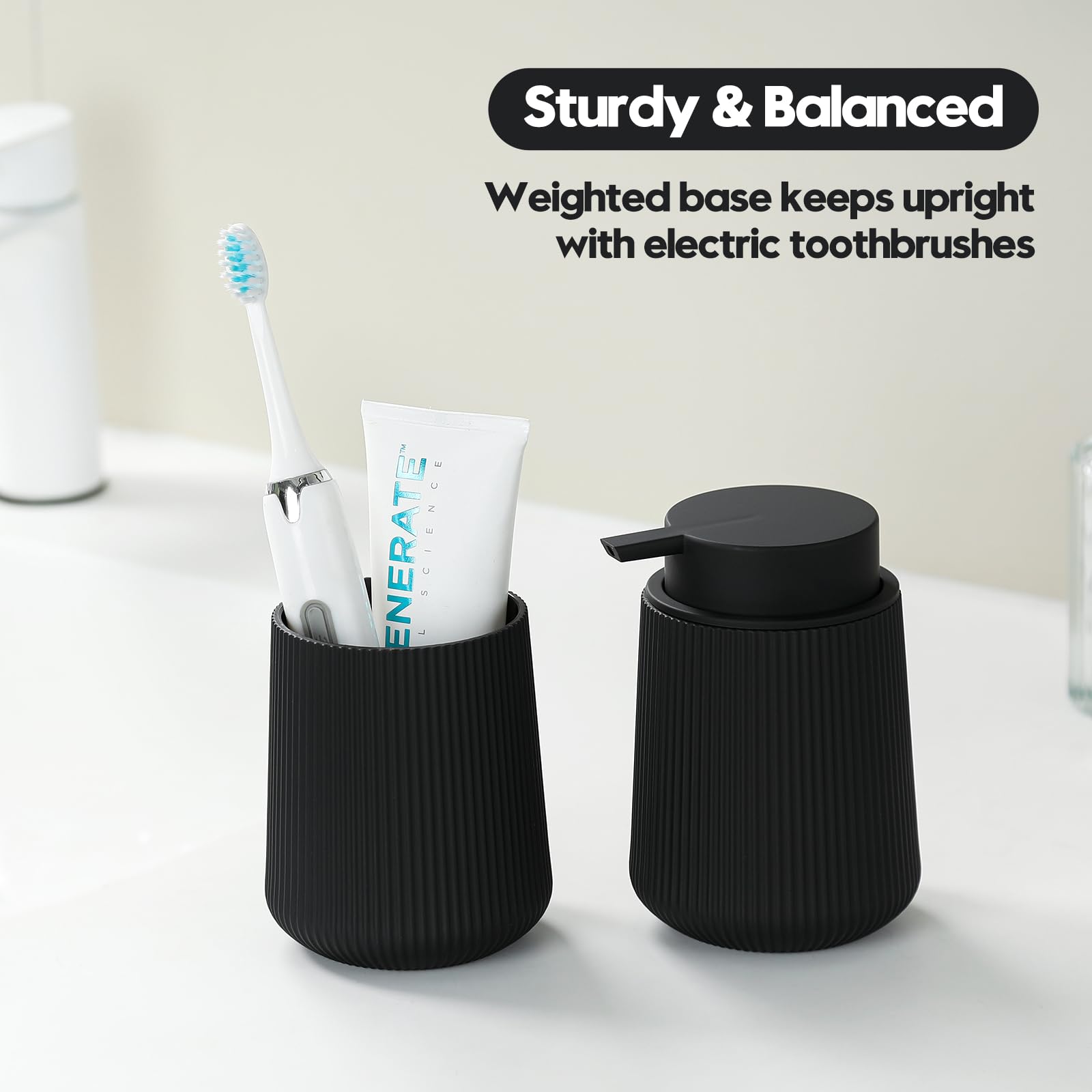 YAUKPH Black Striped Toothbrush Holder for Electric Toothbrushes Bathroom Organizer for Toothpaste Kids & Adults