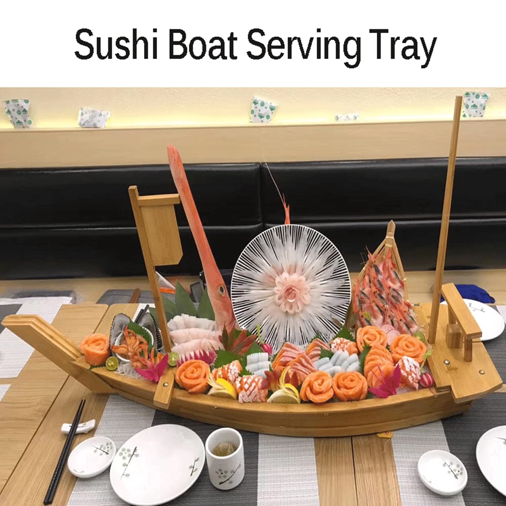 Winiaer 20 Inch Wooden Sushi Boat Serving Tray, Large Sushi Boat Plate For Sashimi Board Seafood Party, Great For Sushi Restaura