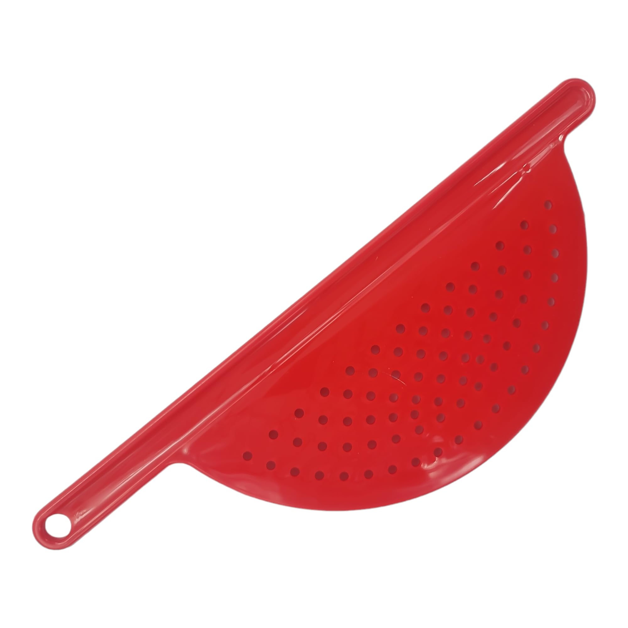 Handy Housewares Hand Held Plastic Pot Drainer, Pasta Noodle Veggie Strainer With Handle - Fits Up To 9'' Pot - Red
