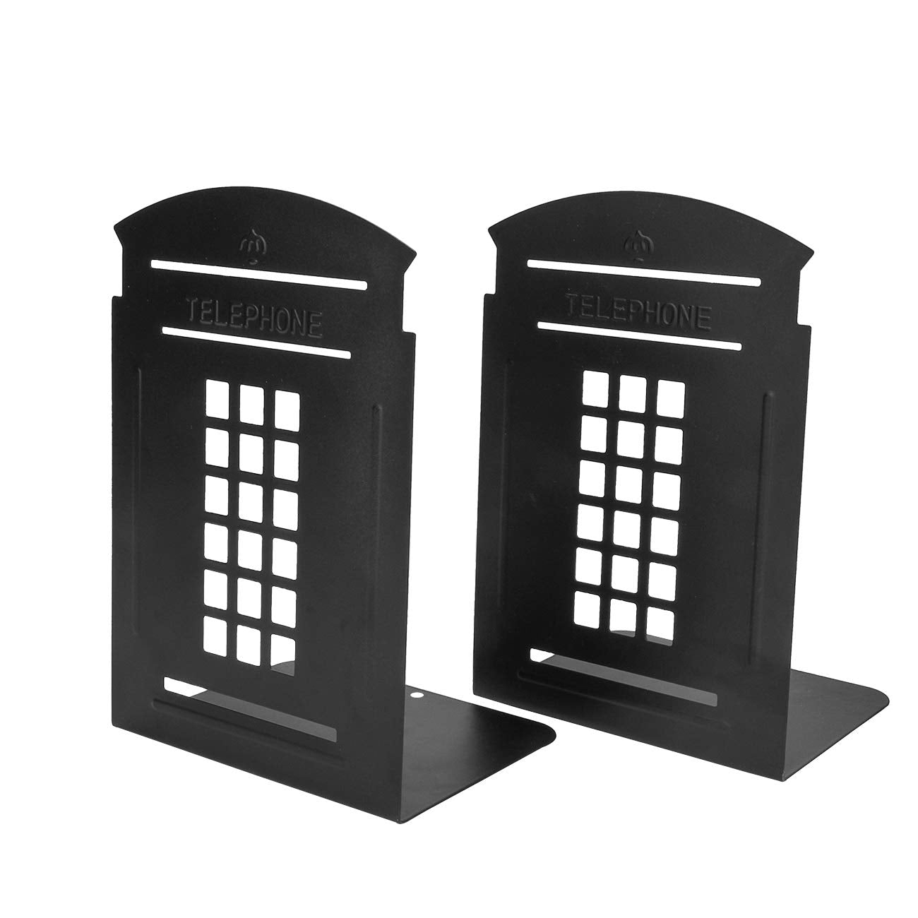 MerryNine 2pcs Book ends, Metal Bookends for Shlves, Telephone Booth Decorative Bookends, Non Skid Heavy Bookends, Book, Magazin