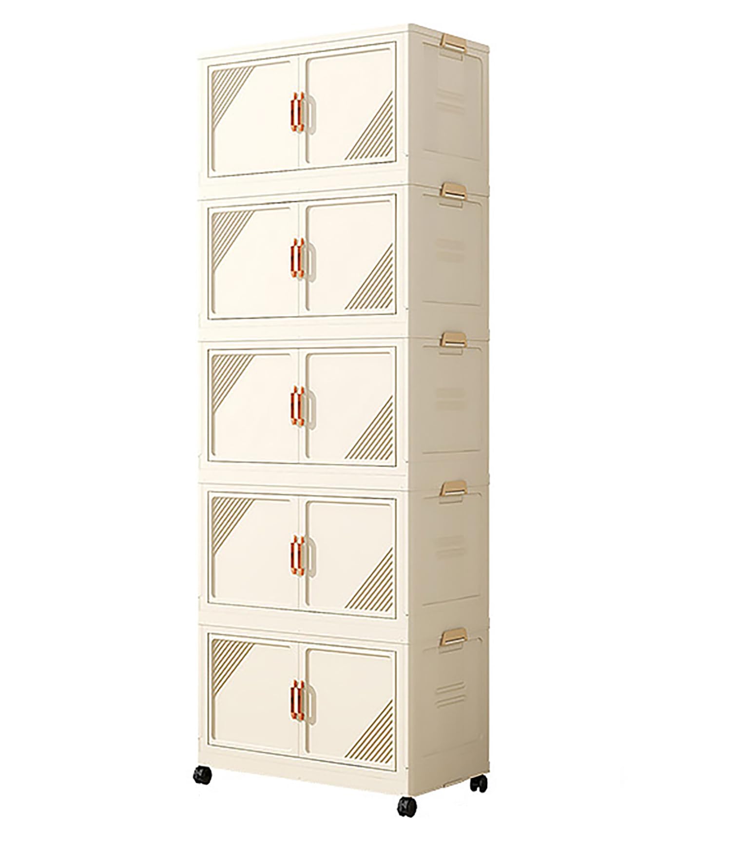 House Of Quirk Plastic Folding Collapsible Storage Bins For Closet Organizers, Stackable Box With Open Front Door, Beige, 45Cm, 