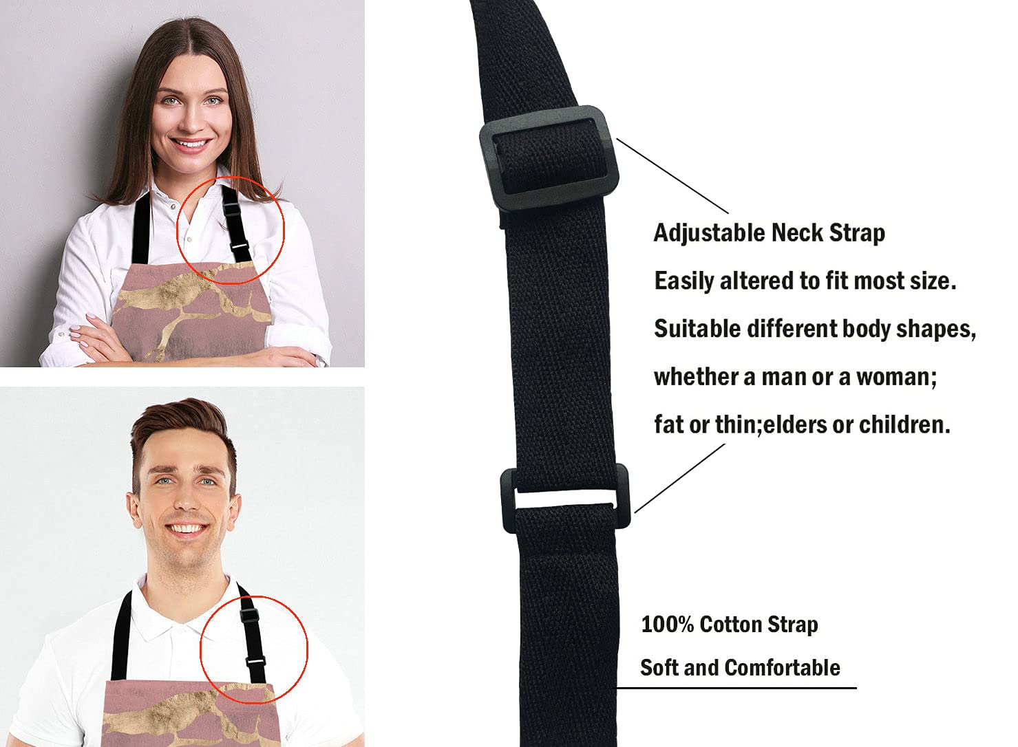 Lefolen Rose Gold Marble Design With Watercolor Gradient Texture Bib Apron With Adjustable Neck For Men Women,Suitable For Home