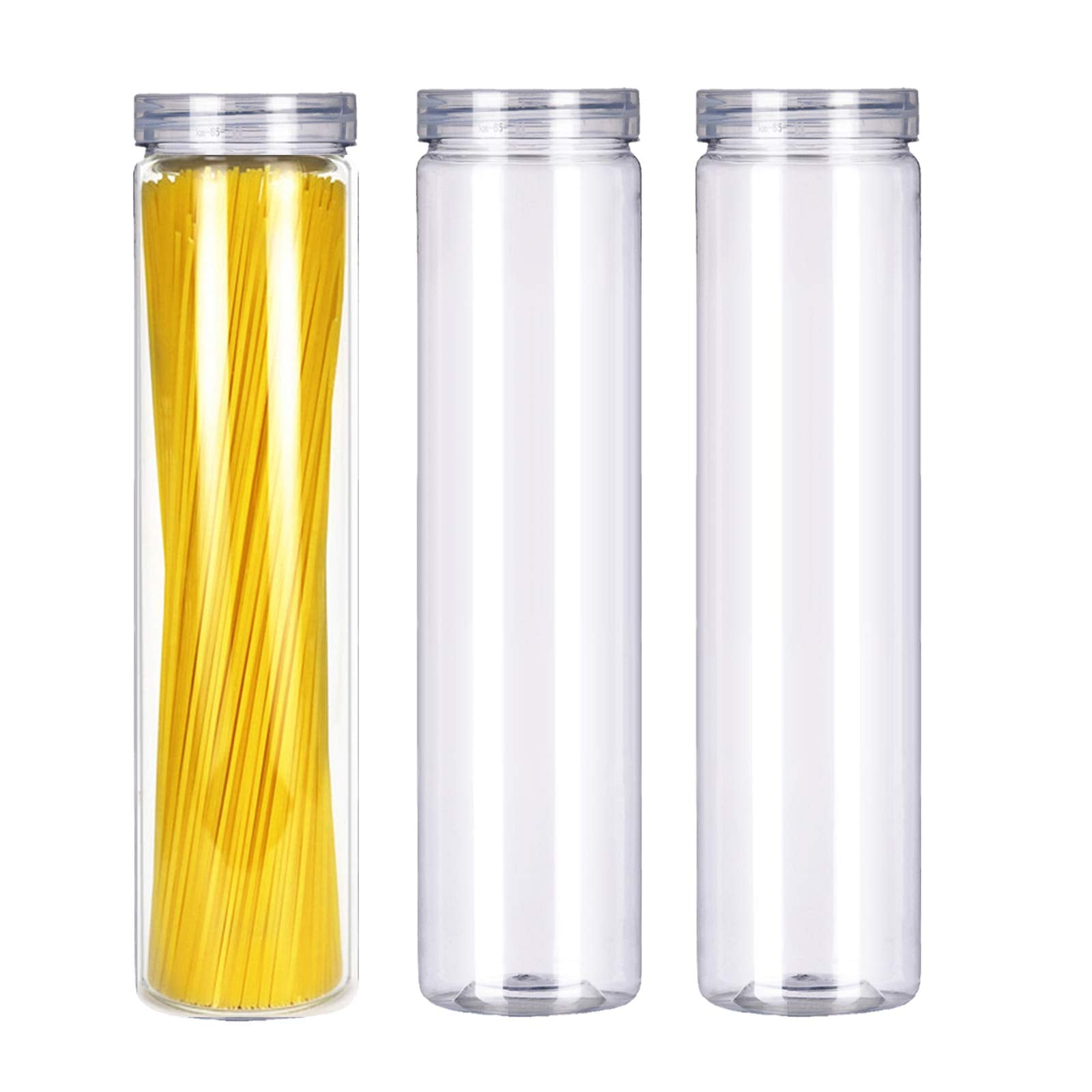 Scwboeii 3Pcs Clear Plastic Food Storage Jar With Lid, Round Transparent Storage Container For Spaghetti,Pasta And Dry Goods (2.