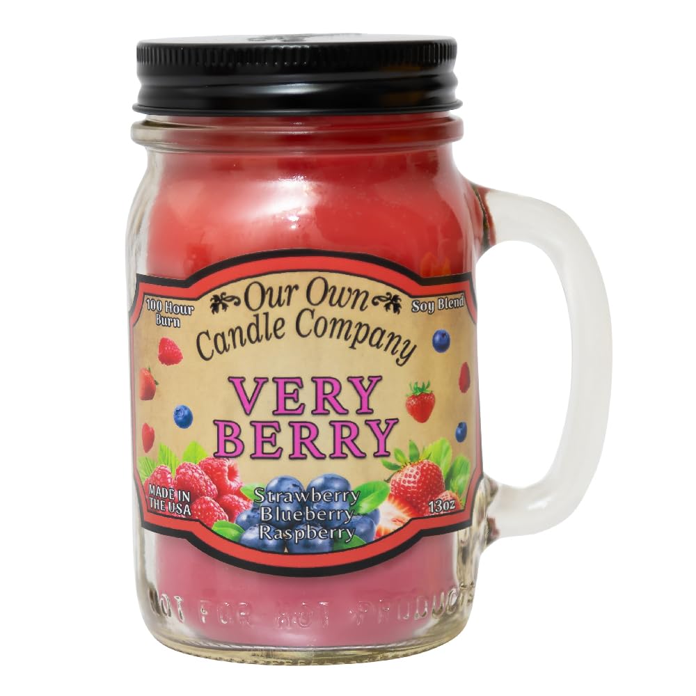 Our Own Candle Company, Very Berry Scented Mason Jar Candle, 100 Hour Burn Time, Made in The USA - 13 Ounces