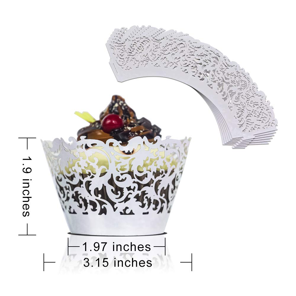 Yozatia 60 Silver Vine Lace Cupcake Wrapper, Laser Cut Cupcake Liners For Weddings Birthdays Tea Parties And Any Special Event-