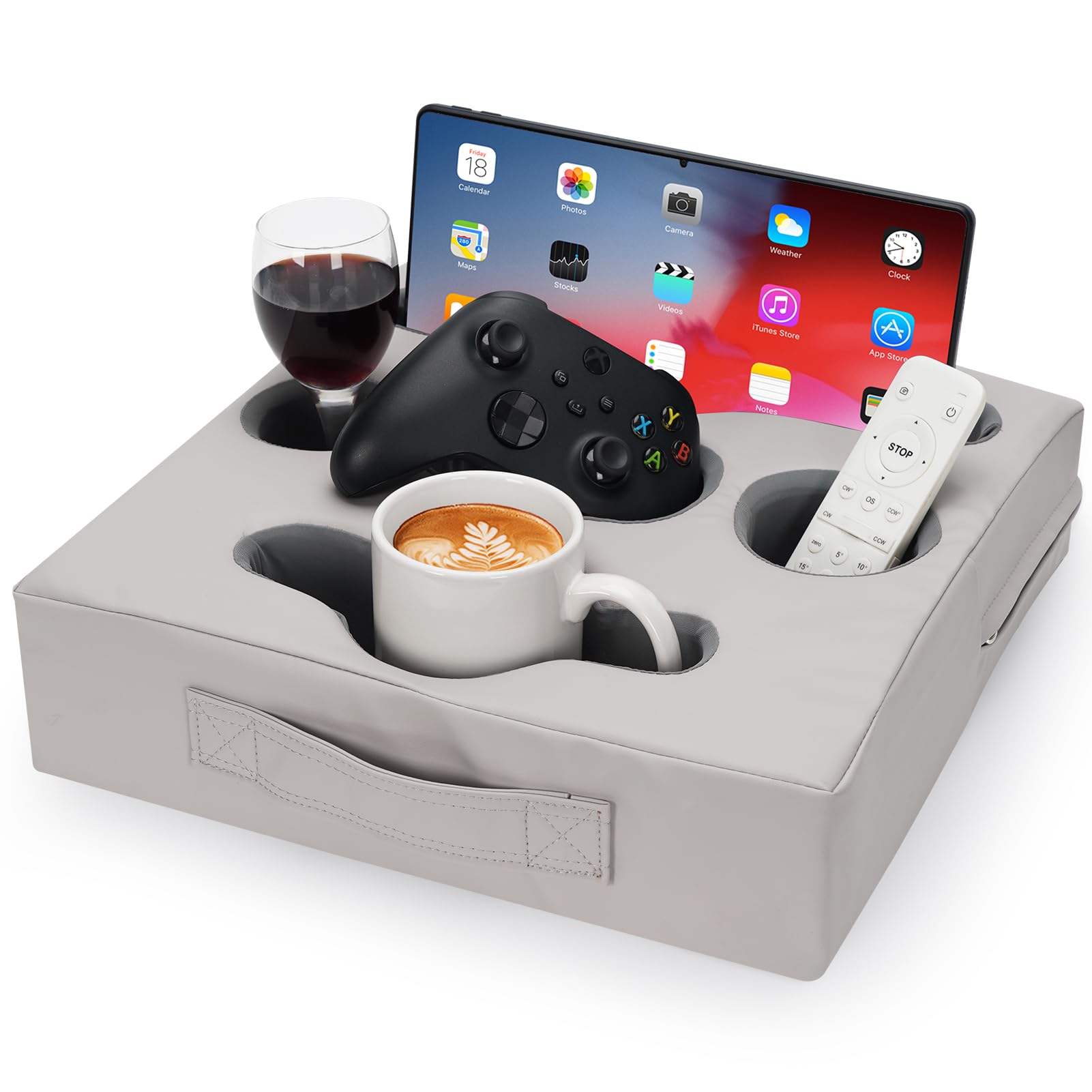 Stboo Couch Cup Holder Pillow Tray - Sofa Drink Cup Holder Cozy Buddy | Bed Caddy Organizer For Remote, Snacks Beverage, Phones,
