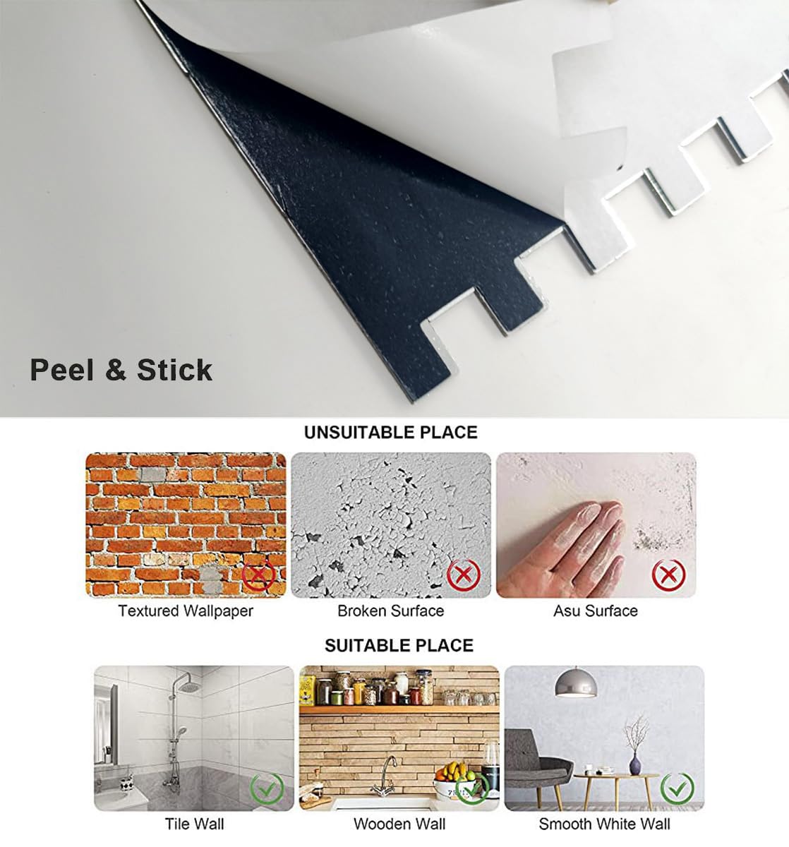 weimeisc 20-Sheet Peel and Stick Backsplash Tile, PVC Mixed Metal Stick on Backsplash Tiles for Kitchen (Green Wood Grain + Silv