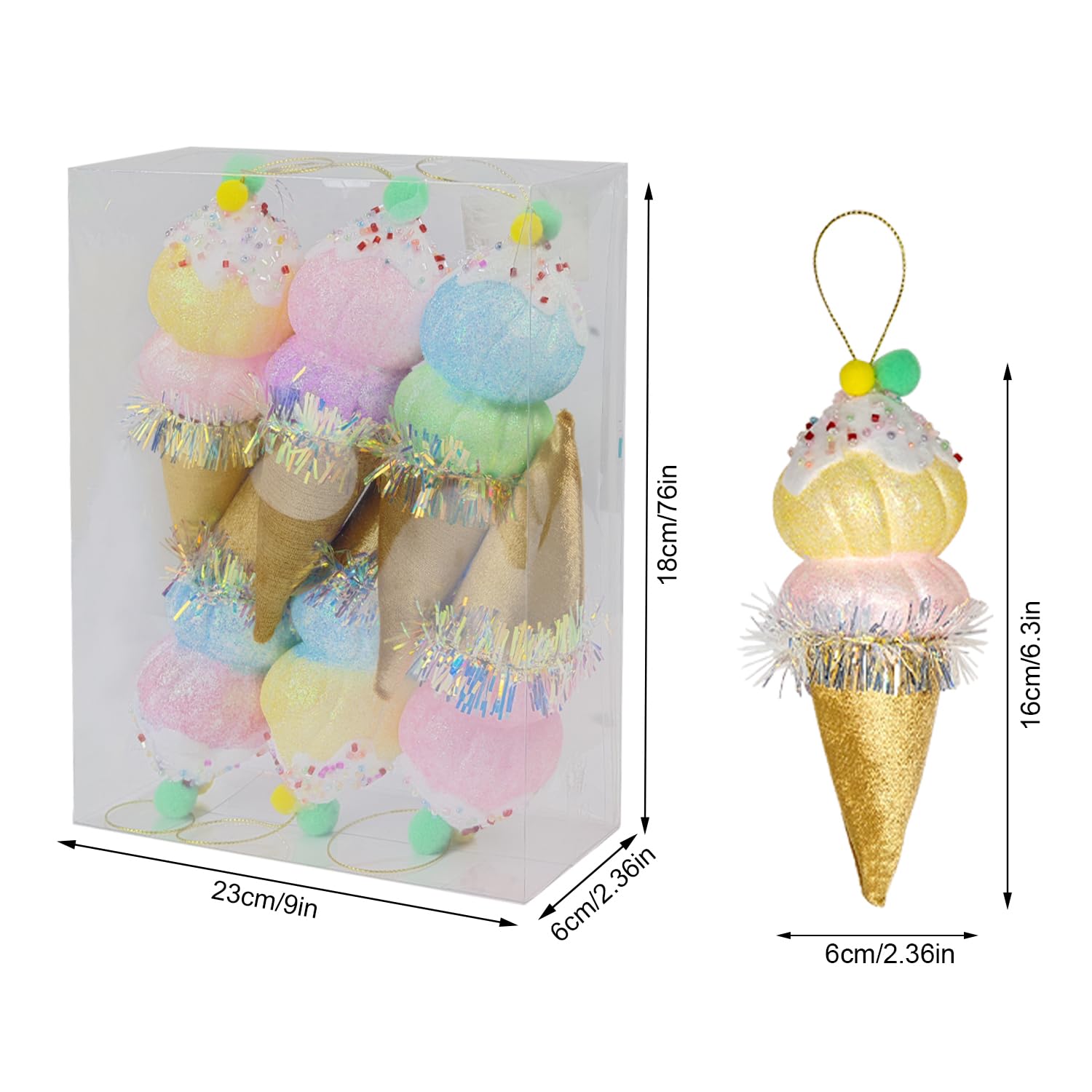 LANGXUN 6pcs Ice Cream Candy Land 2025 Xmas Birthday Party Suppiles Decoration, Hanging Candy Cane Christmas Tree D  cor, Christ