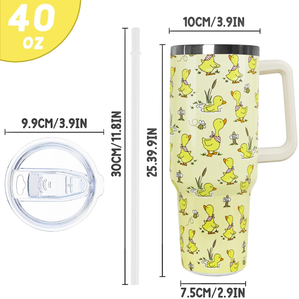 Nqhsionv Duck Tumbler with Handle and Straw 40 oz Duck Cup Cute Funny Coffee Travel Mug Stainless Steel Insulated Water Bottle D