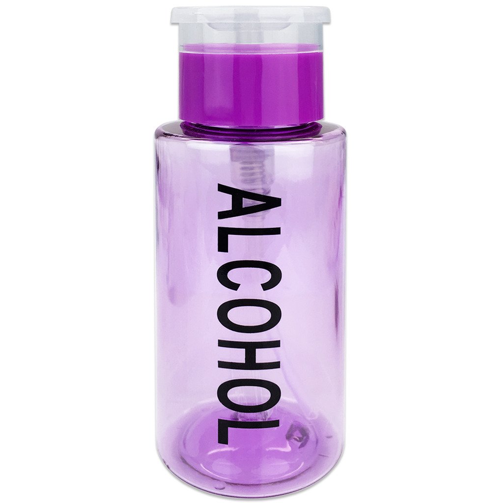 7Oz Purple Push Down Pump Dispenser Empty Refillerble Bottle With Flip Top Cap - For Nail Polish, Travel, Cosmetics Packaging