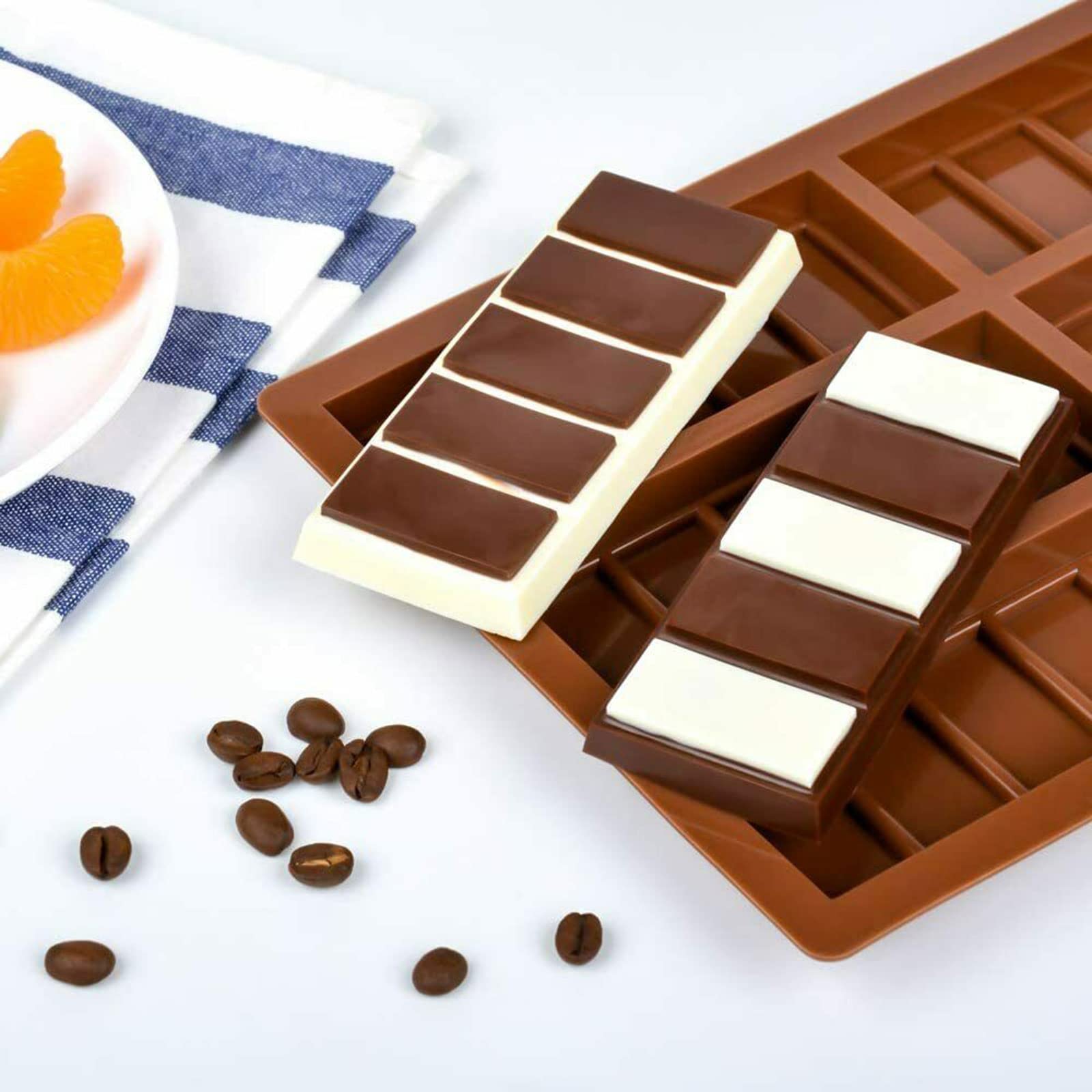 C-Co Food Grade Break-Apart Chocolate Molds, Silicone Chocolate Bar Sweet Molds Hot Chocolate Energy Bar Moulds Rectangle Baking