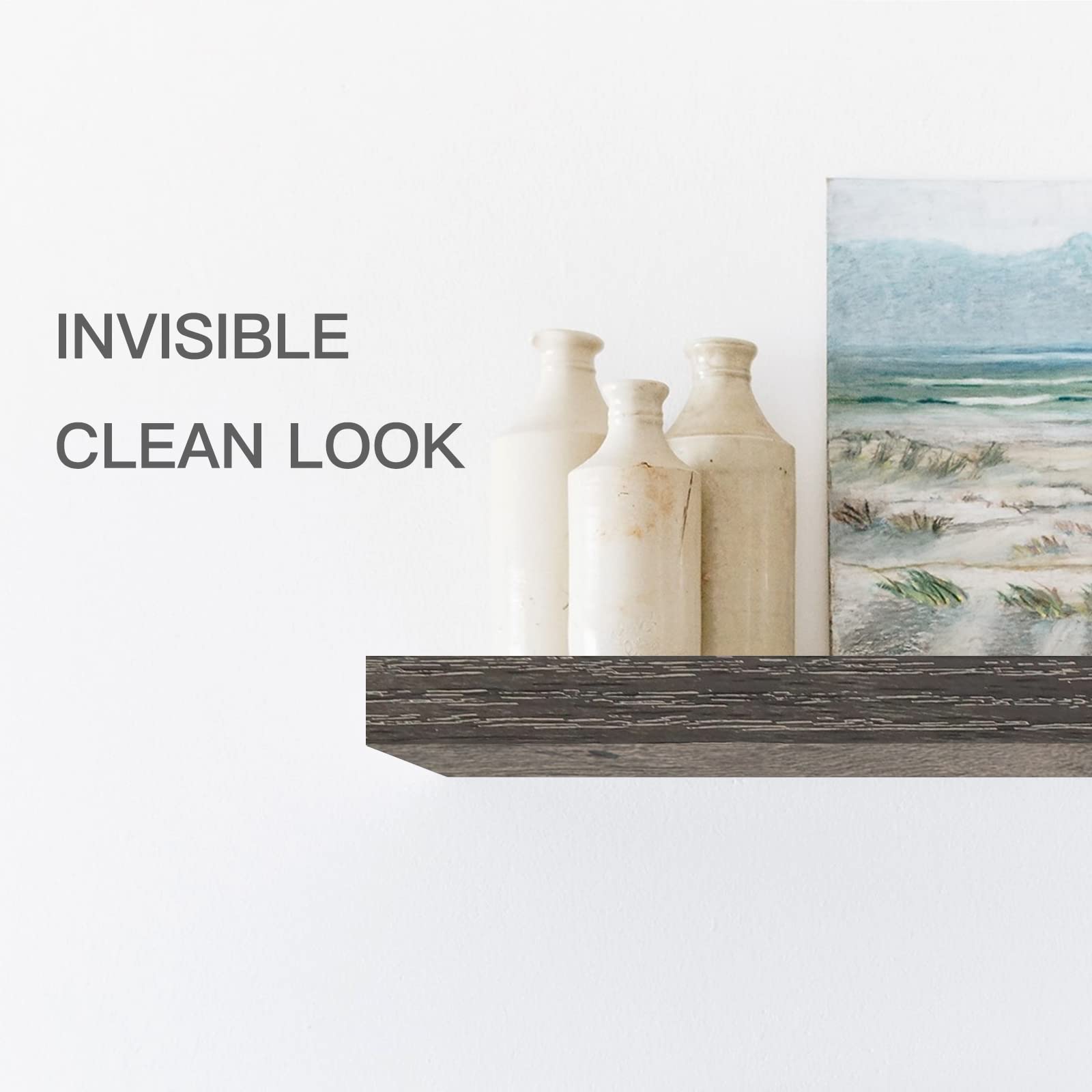 QEEIG Grey Floating Shelves Bathroom Decor - Wall Mounted Shelf Bedroom Rustic Small 16 inch Set of 2 (008-40GY)